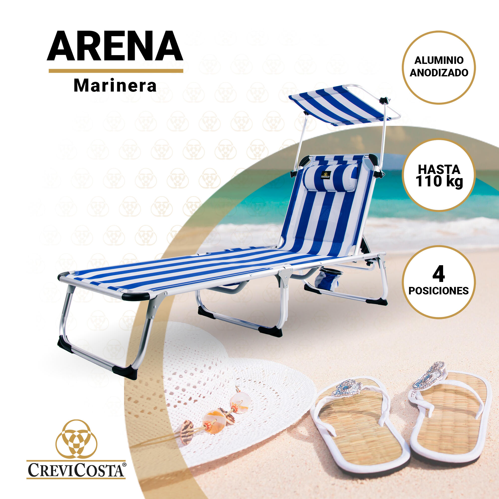 Tumbona de Playa 190x60x31 Arena - CREVICOSTA. Marinera 2/7