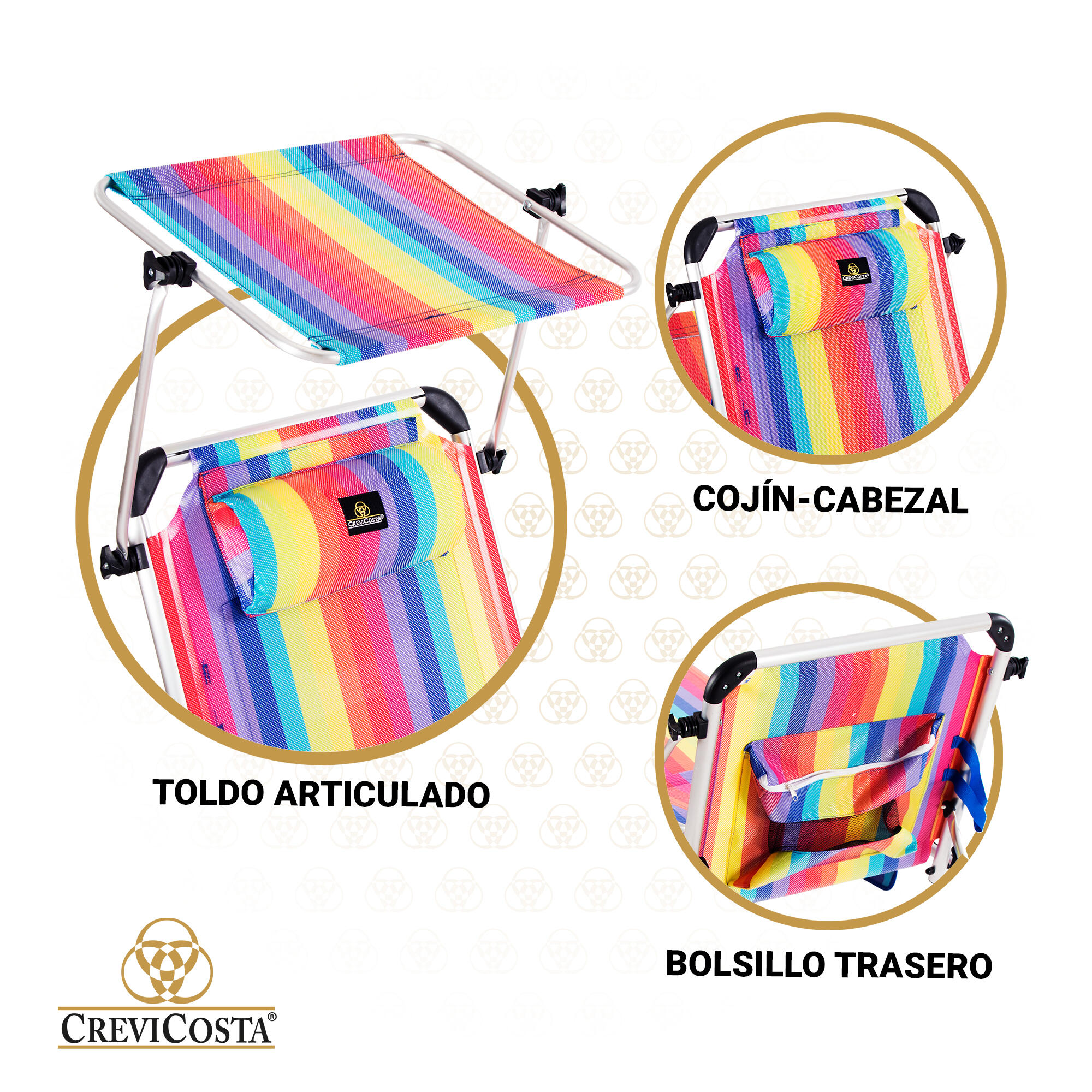 Lote de 2 Tumbonas de Playa 190x60x31 Arena - CREVICOSTA. Orgullo 3/7