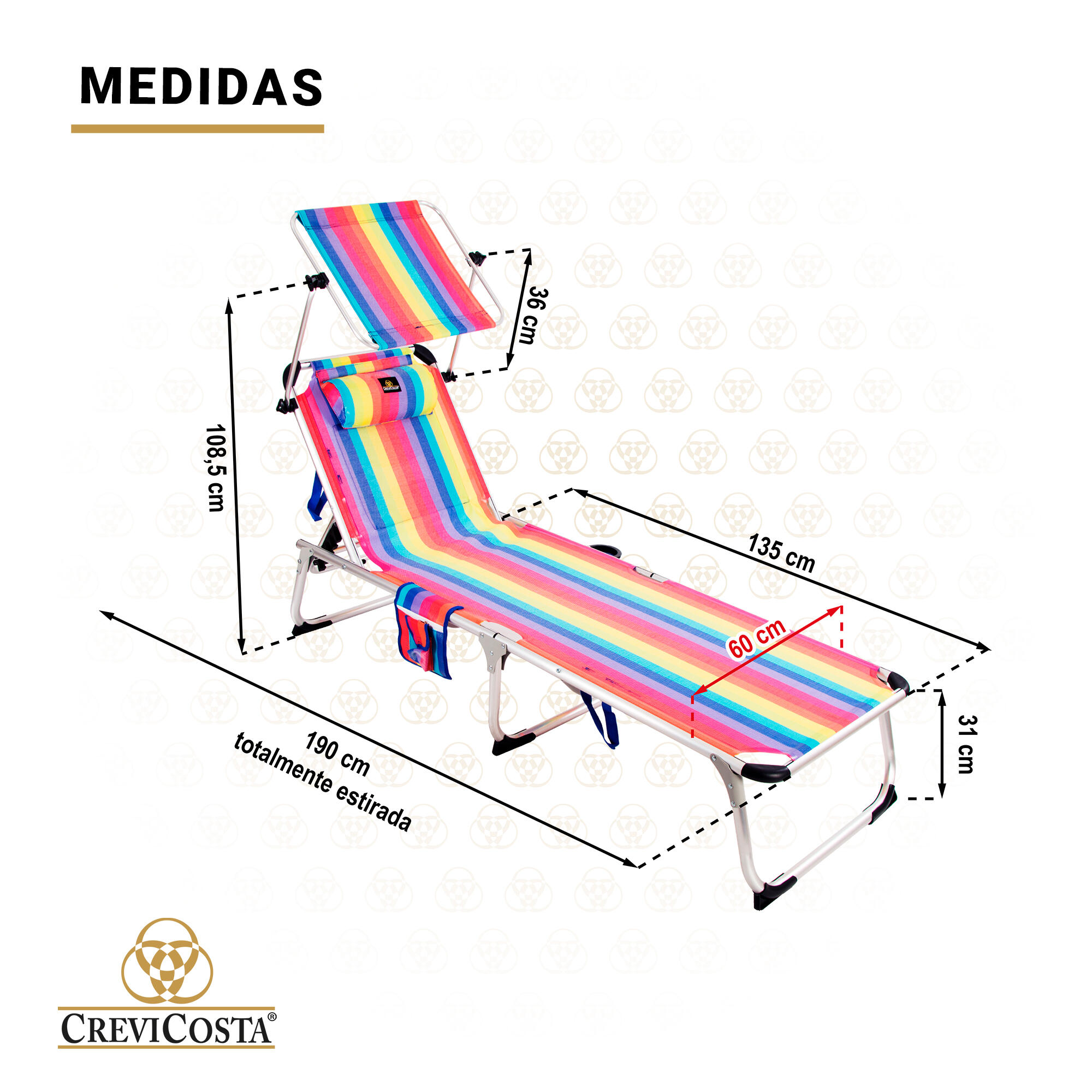 Lote de 2 Tumbonas de Playa 190x60x31 Arena - CREVICOSTA. Orgullo 6/7