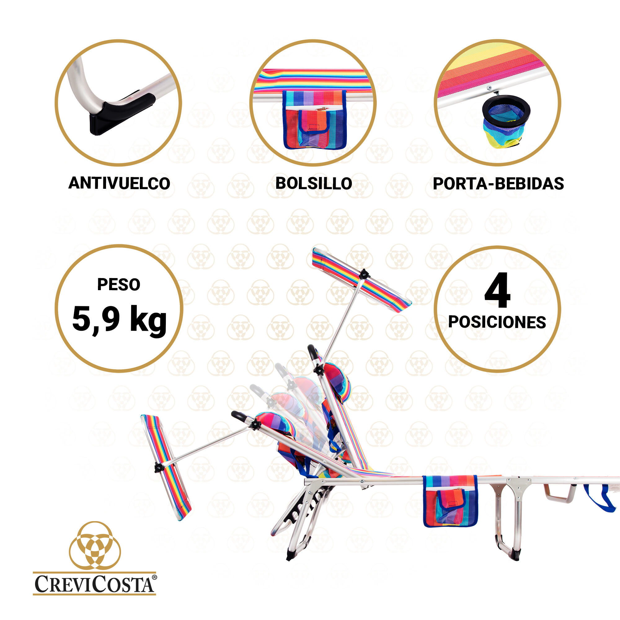 Lote de 2 Tumbonas de Playa 190x60x31 Arena - CREVICOSTA. Orgullo 4/7
