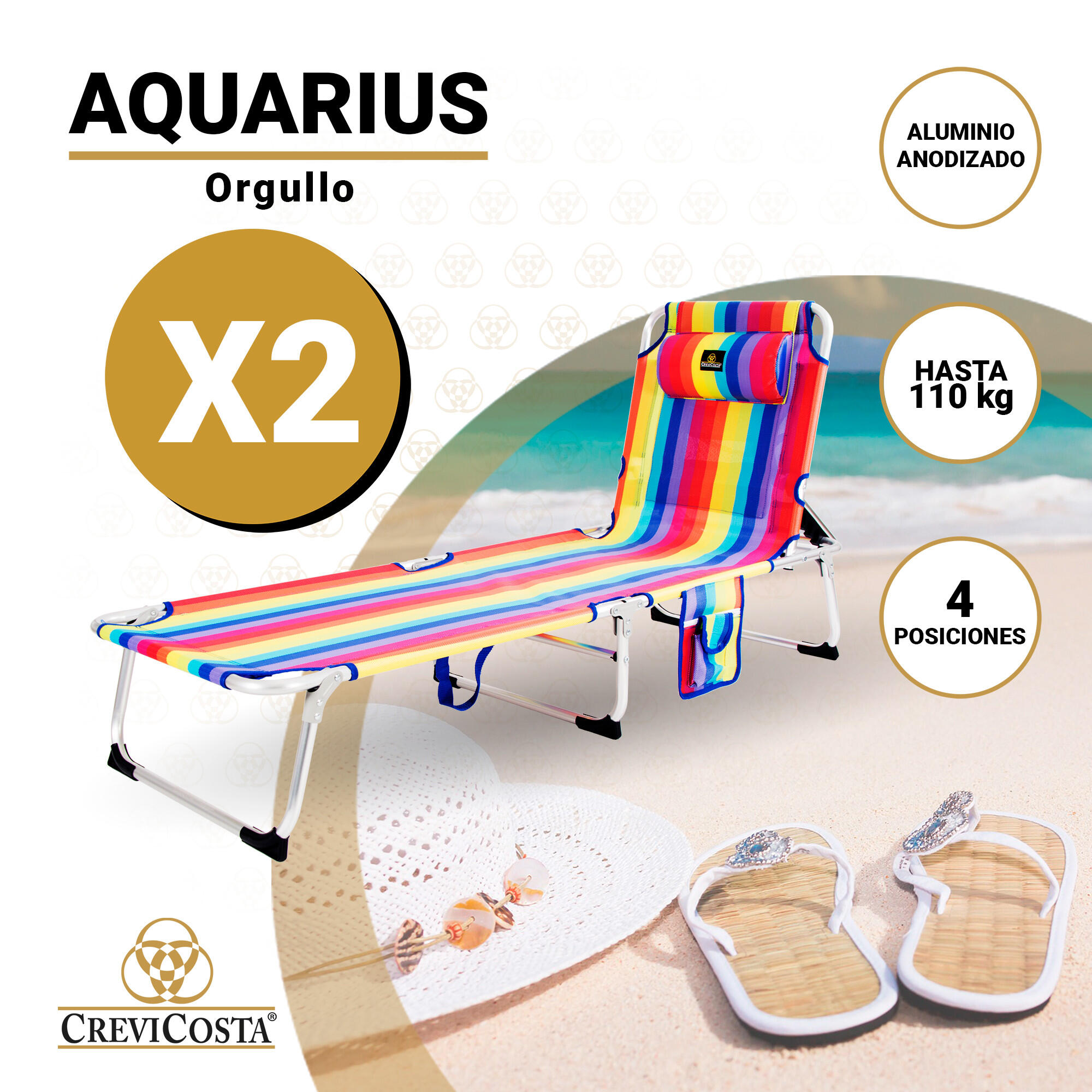 Lote de 2 Tumbonas de Playa 185x57x27 Aquarius - CREVICOSTA. Orgullo 2/7