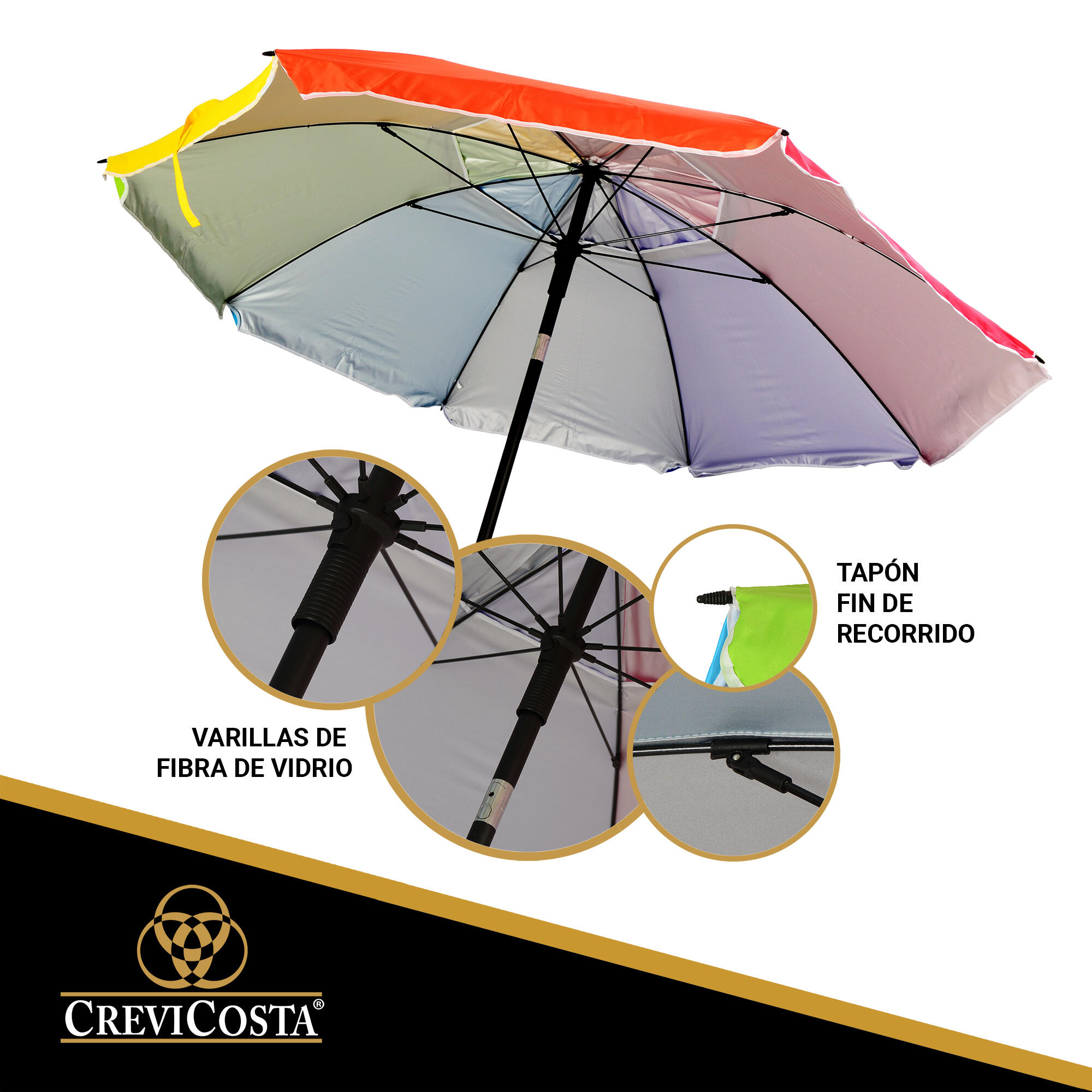 Sombrilla Playa 220 cm/8 Varillas - CREVICOSTA Orgullo 4/7