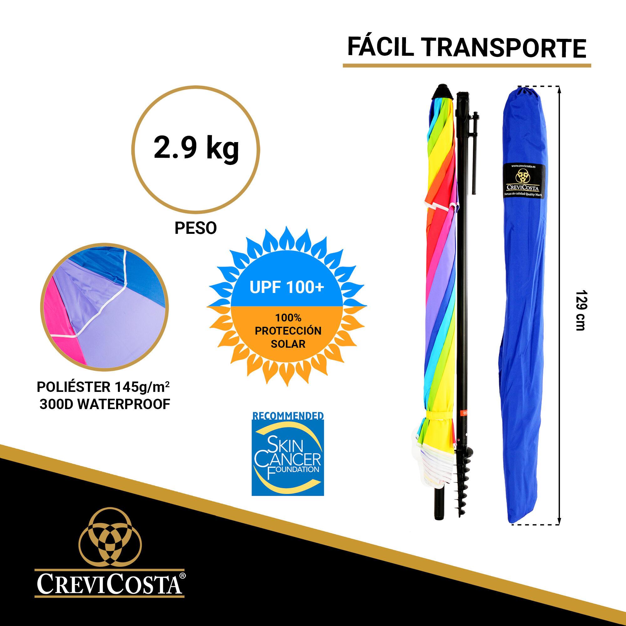 Sombrilla Playa 220 cm/8 Varillas - CREVICOSTA Orgullo 6/7