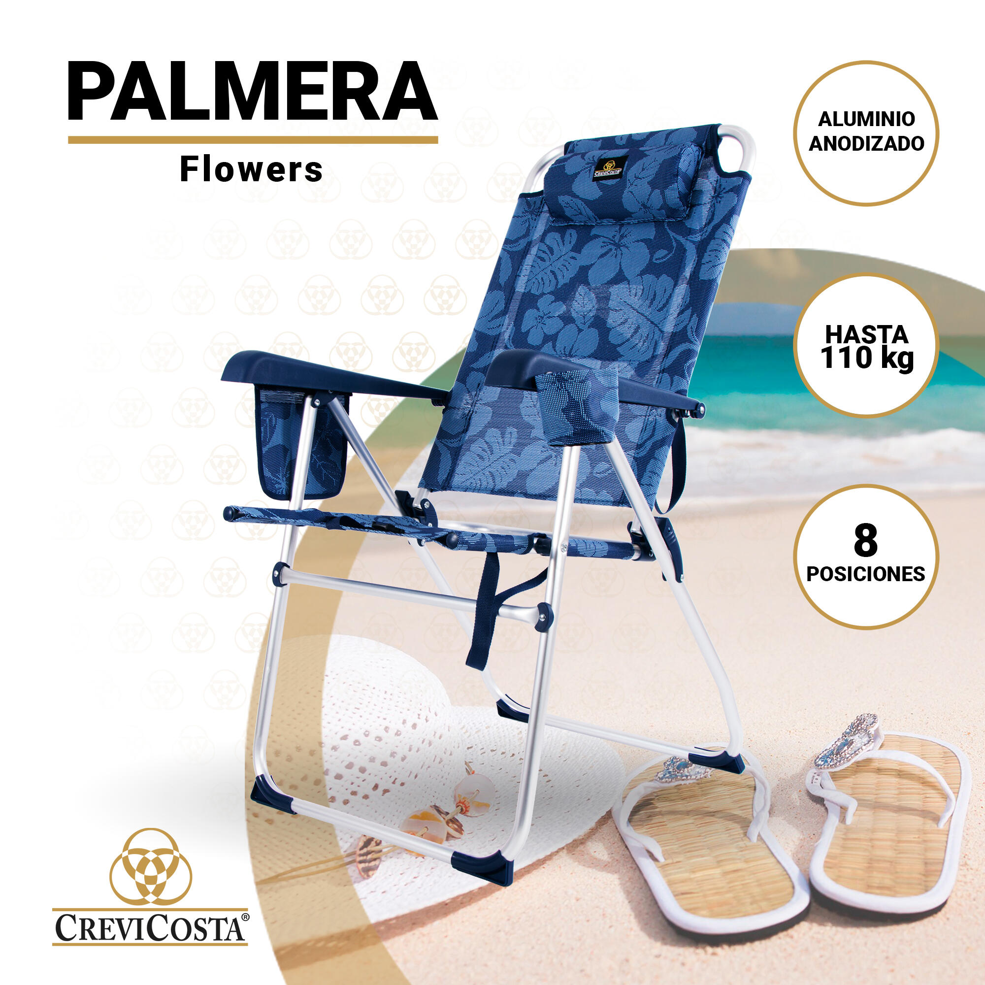 Silla de Playa 68x49x57/107 cm Palmera 2081-3 NEW - CREVICOSTA. Flowers 2/7
