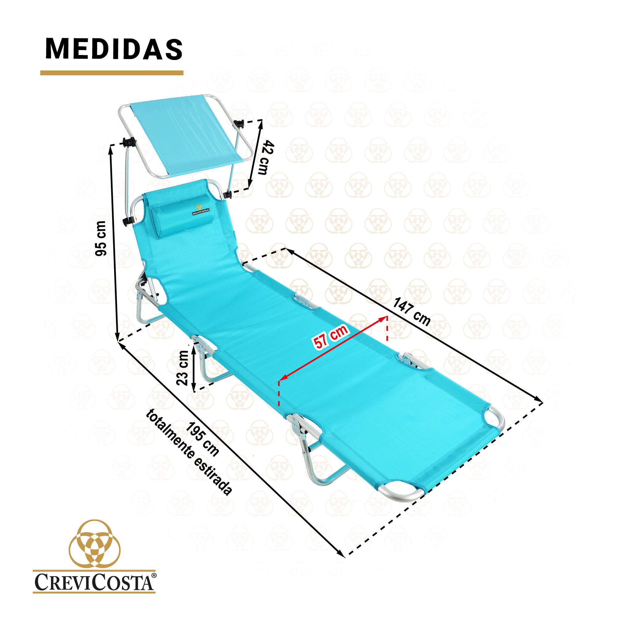 Lote de 2 Tumbonas de Playa con toldo MAGNESIO - CREVICOSTA. Turquesa 5/6