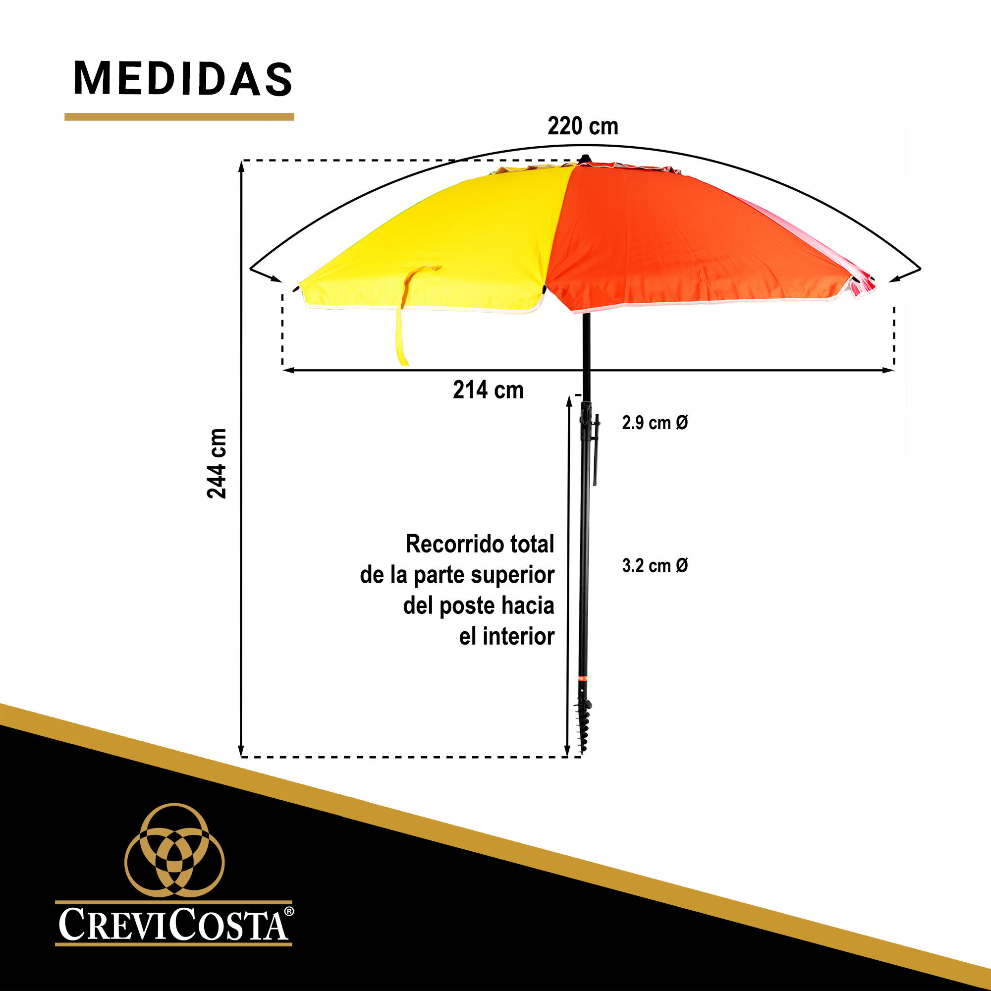 Sombrilla Playa 220 cm/8 Varillas - CREVICOSTA Orgullo 3/7
