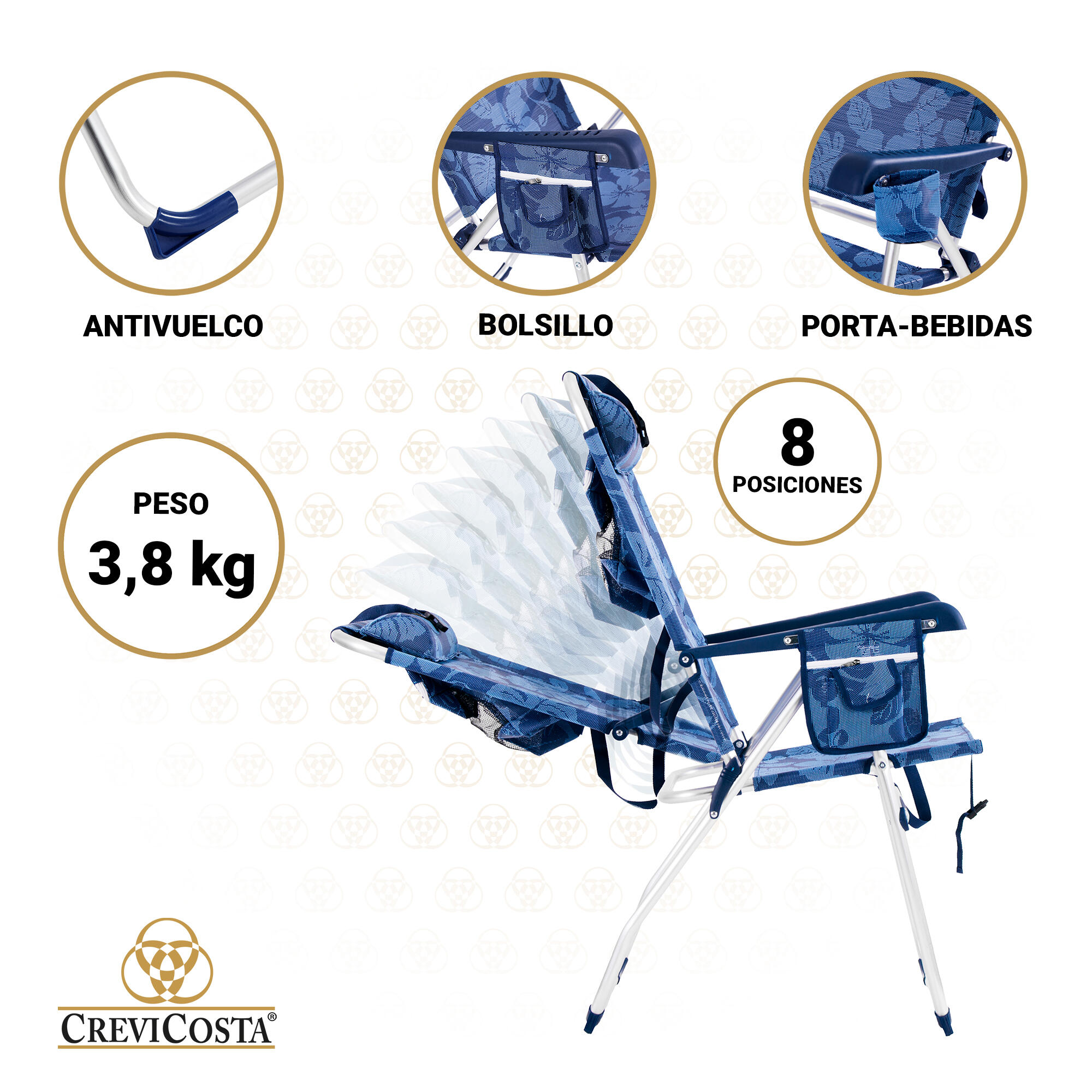 Silla de Playa 68x49x57/107 cm Palmera 2081-3 NEW - CREVICOSTA. Flowers 4/7