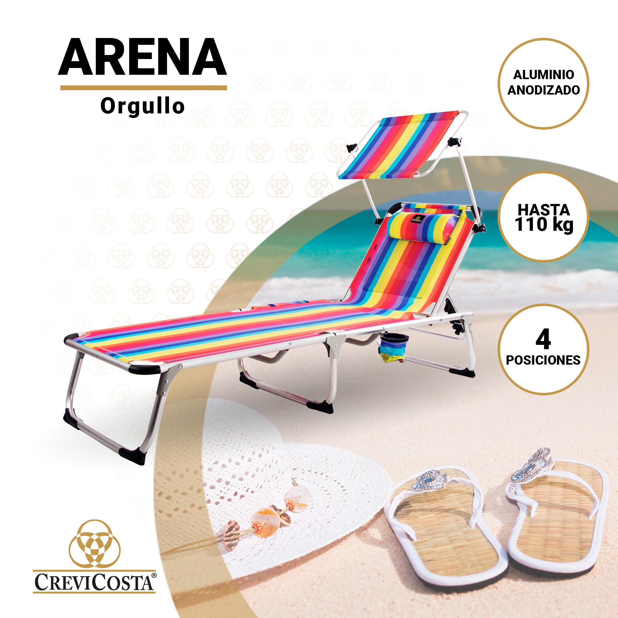 Tumbona de Playa 190x60x31 Arena - CREVICOSTA. Orgullo 2/7