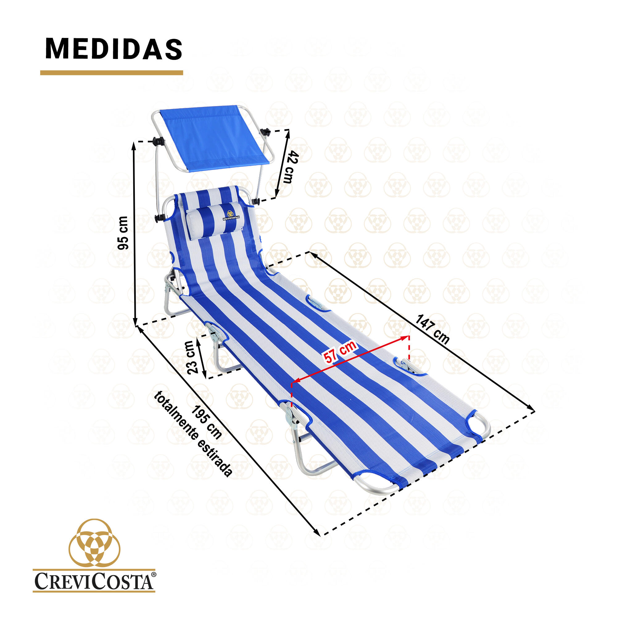 Tumbona de Playa con toldo 195x657x23 Magnesio - CREVICOSTA. Marinera 5/6