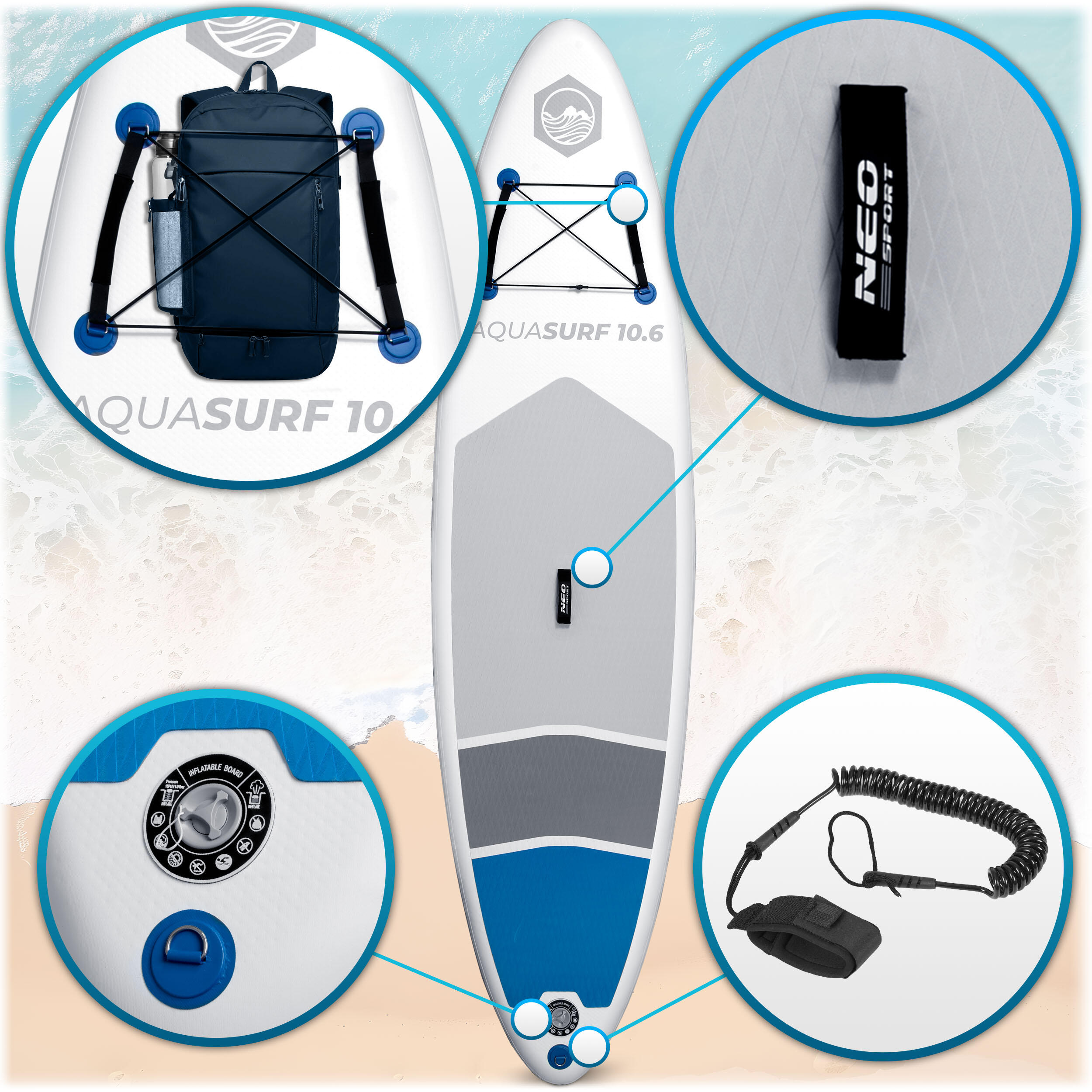 NEO-SPORT Aufblasbar Stand Up Paddle Board SUP Board KommplettSet 320 cm 3/7