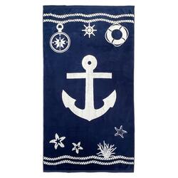 Serviette de plage éponge velours Jacquard Bleu 100x175 470g/m² - Oakland