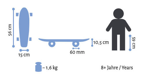 STAR SKATEBOARDS Vintage Skateboard, Retro Cruiser 60mm, paars / blauw 7/7