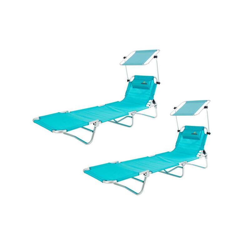 Lote de 2 Tumbonas de Playa con toldo MAGNESIO - CREVICOSTA. Turquesa