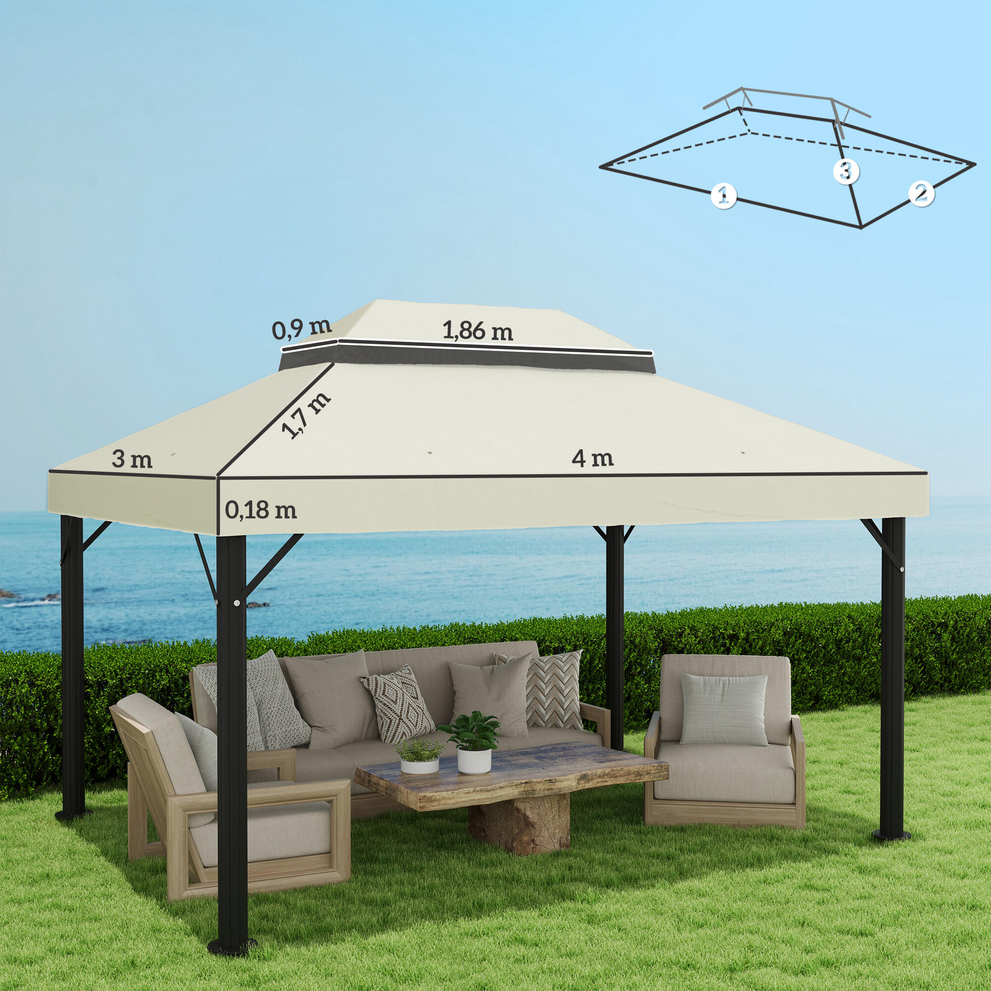 Techo de Repuesto Outsunny 400x300 cm Crema 3/7