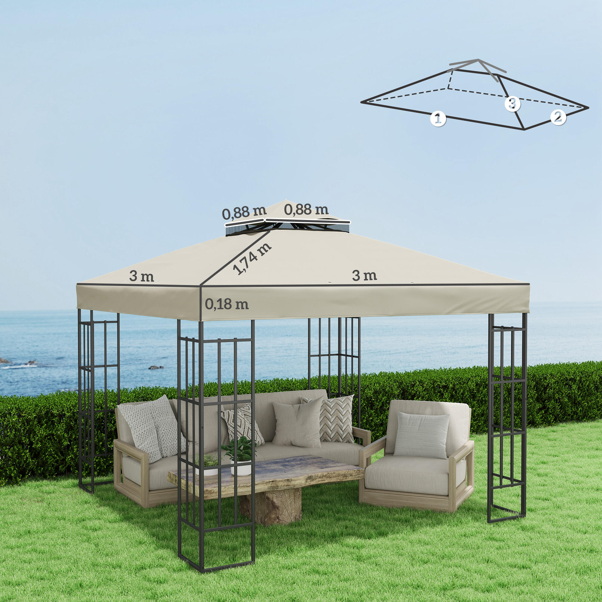 Techo de Repuesto Outsunny 300x300 cm Crema 3/7