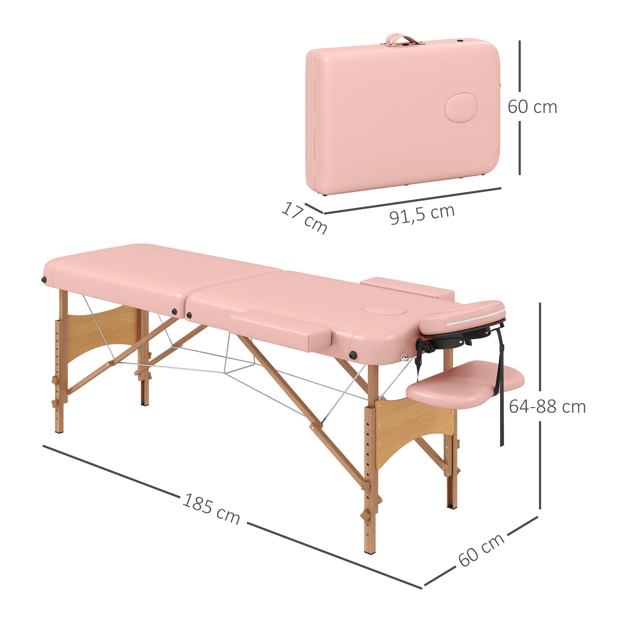 Camilla de Masaje HOMCOM 185x60x88 cm Rosa 3/7