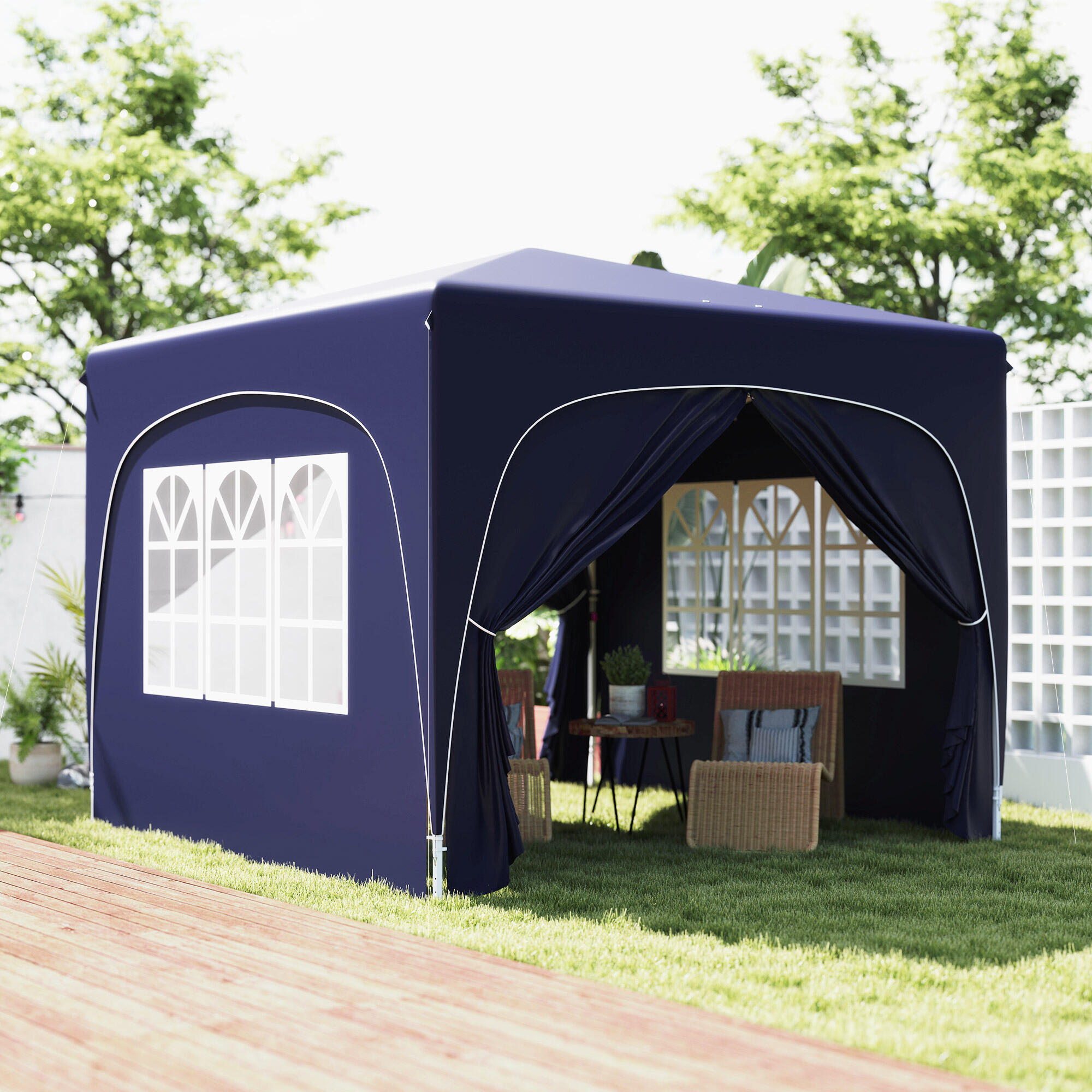 Tenda dobrável 300x300x273 cm azul Outsunny 2/7