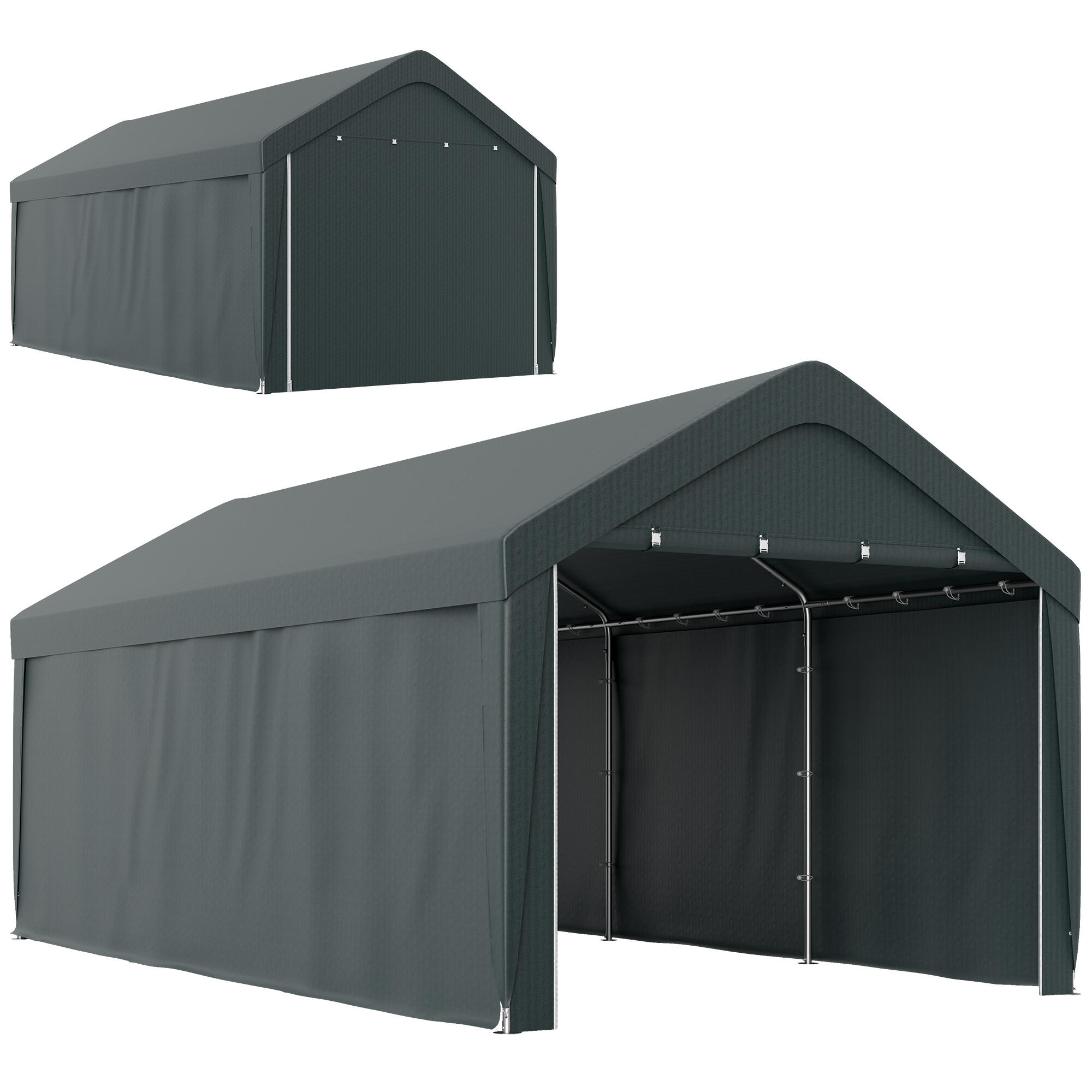 OUTSUNNY Abrigo de exterior 590x300x280 cm cinza escuro/cinza de carvão Outsunny