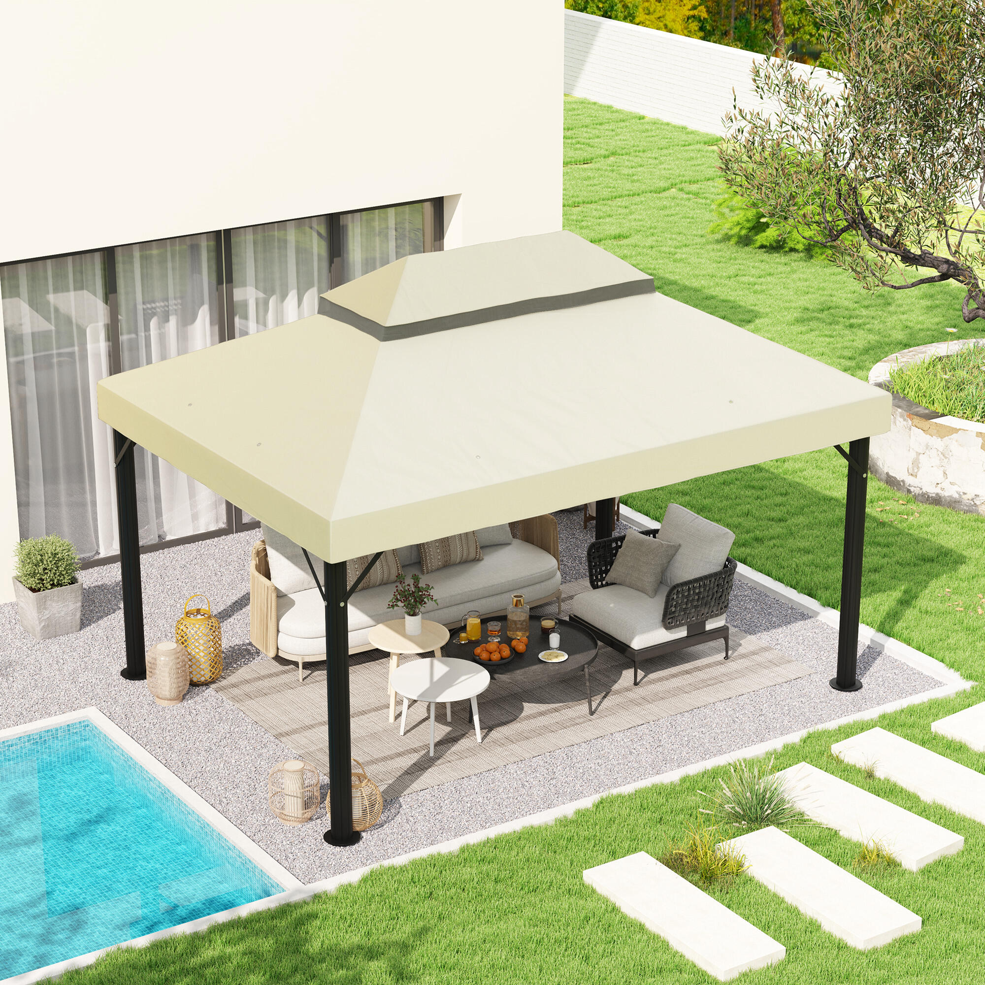 Techo de Repuesto Outsunny 400x300 cm Crema 2/7