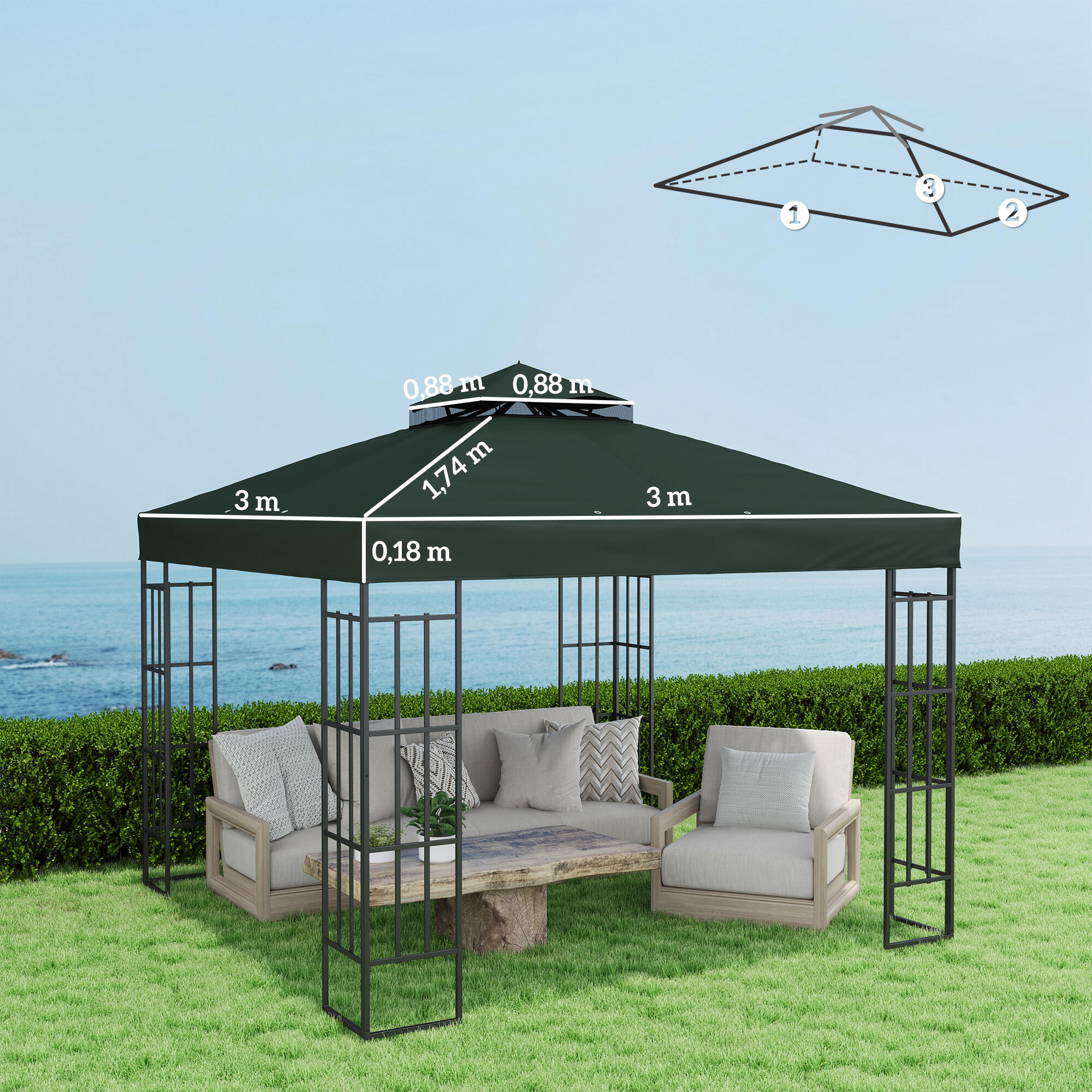 Toldo de substituição para pérgola 300x300 cm verde Outsunny 3/7