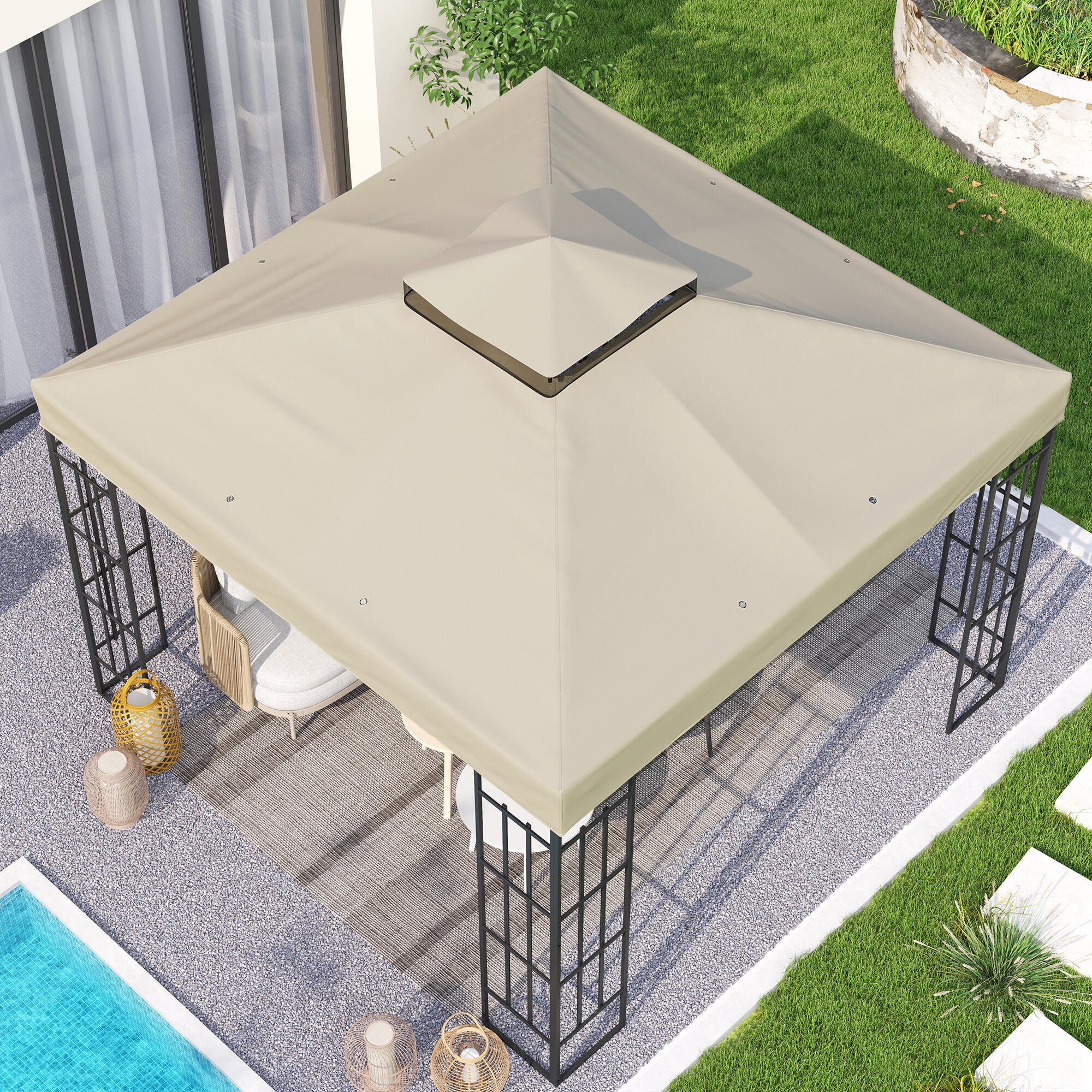 Techo de Repuesto Outsunny 300x300 cm Crema 5/7