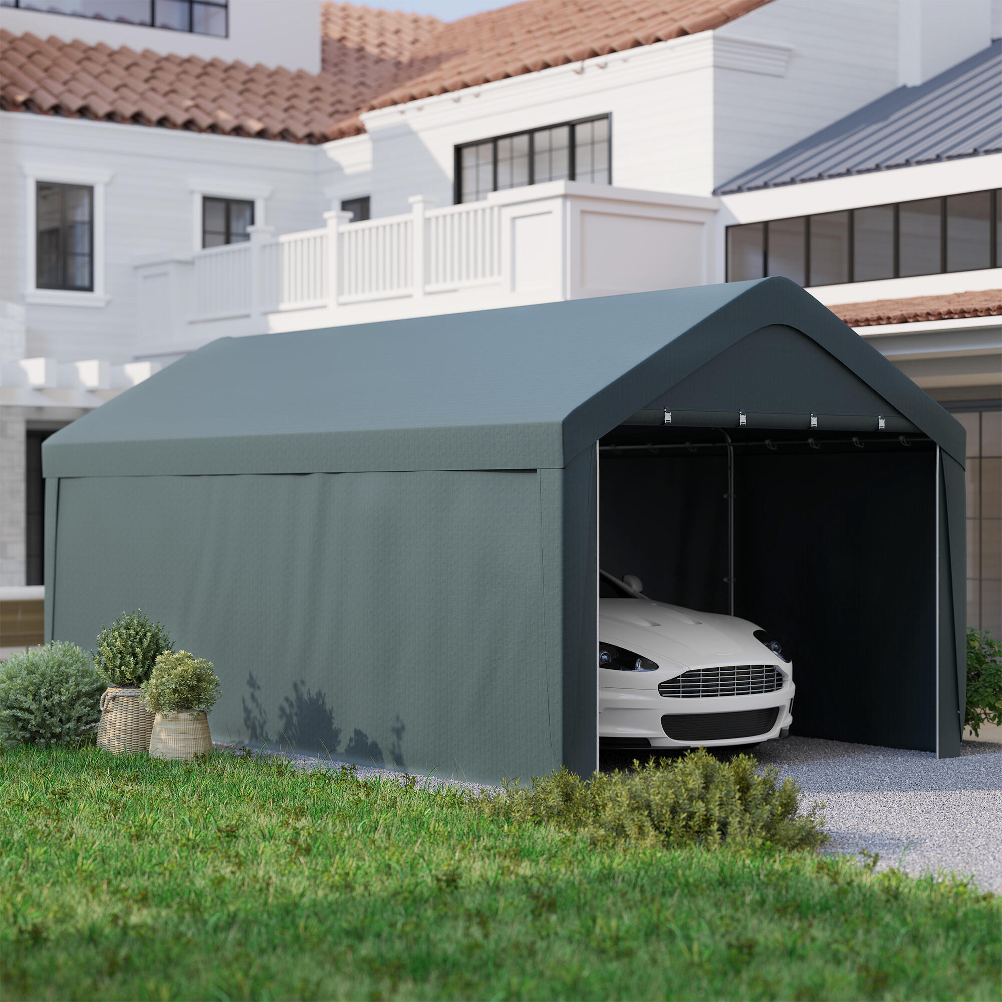 Carpa Garaje Outsunny 590x300x280 cm Gris Oscuro 6/7