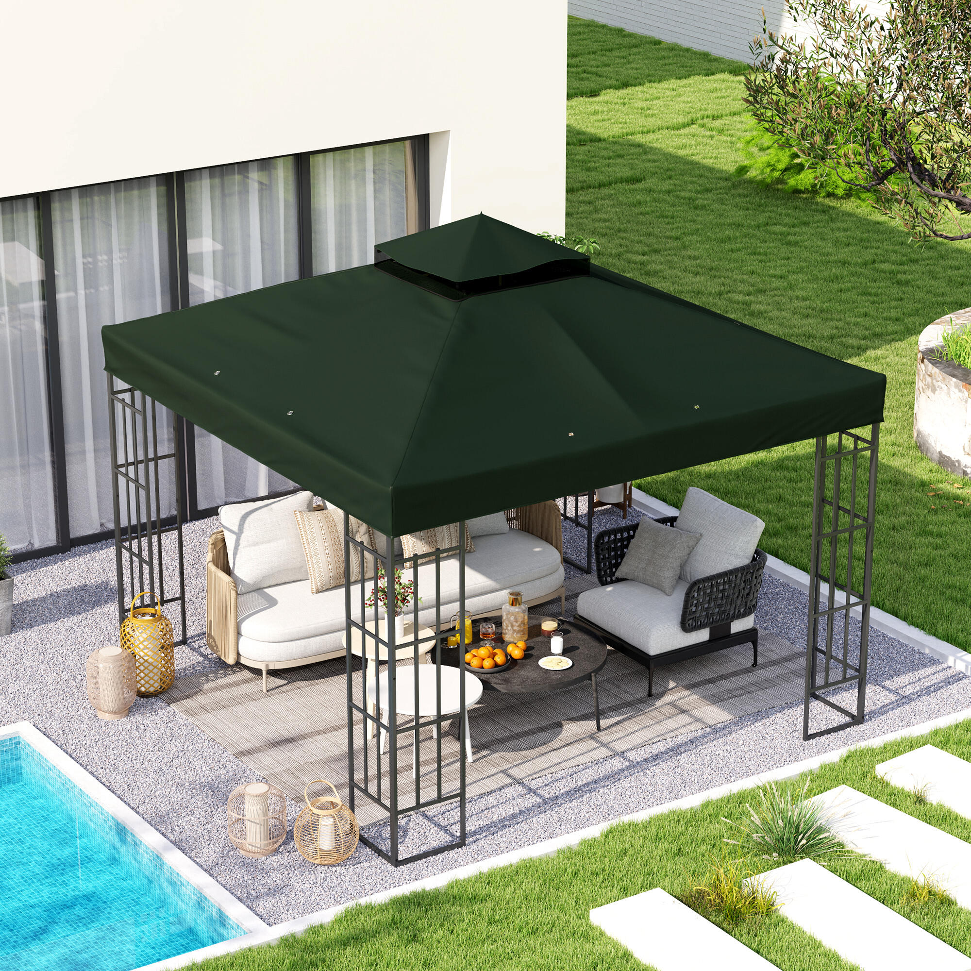 Toldo de substituição para pérgola 300x300 cm verde Outsunny 2/7