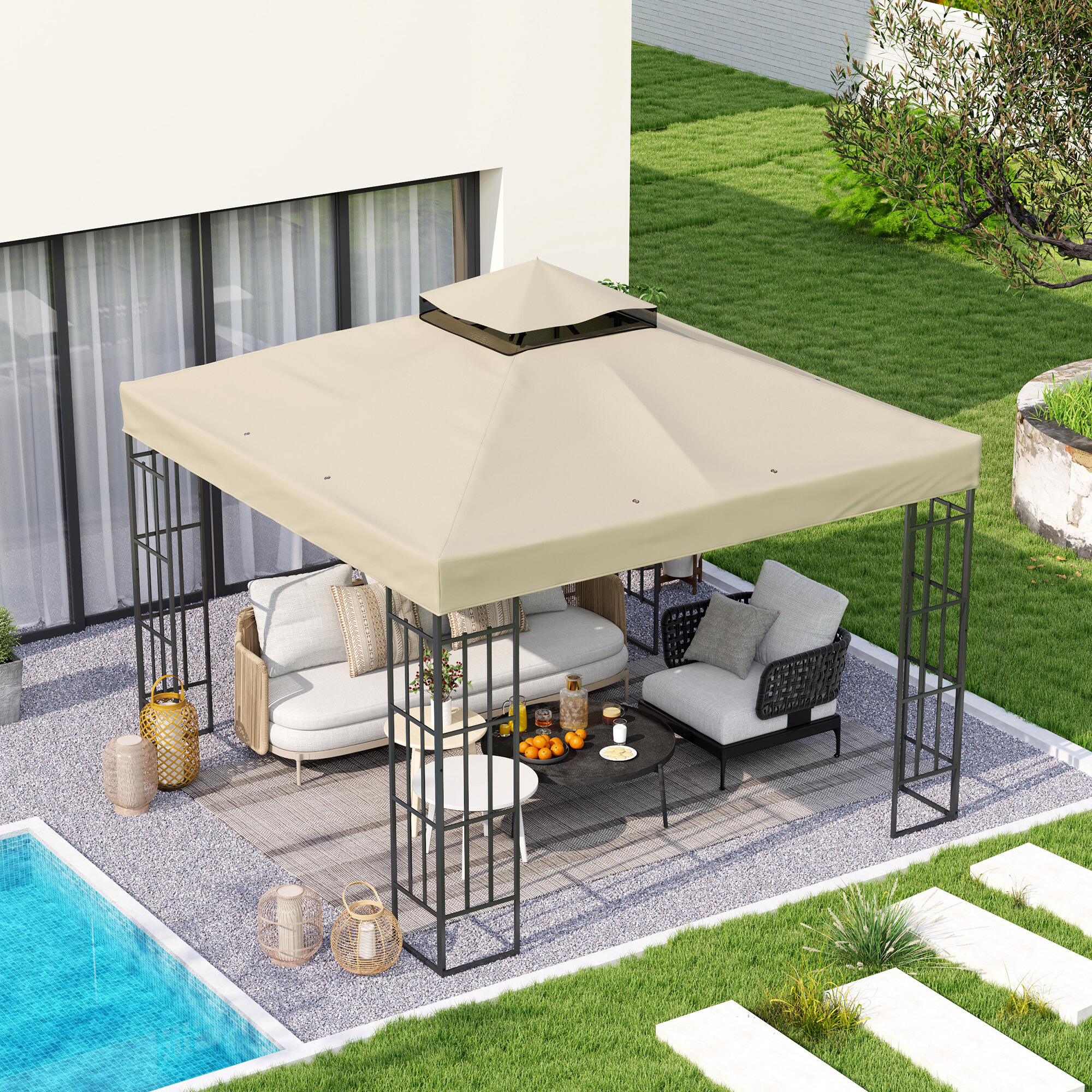 Techo de Repuesto Outsunny 300x300 cm Crema 2/7