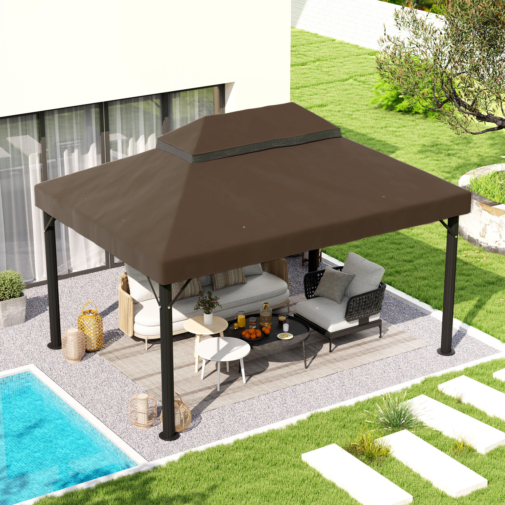 Toldo de substituição 400x300 cm café Outsunny 2/7
