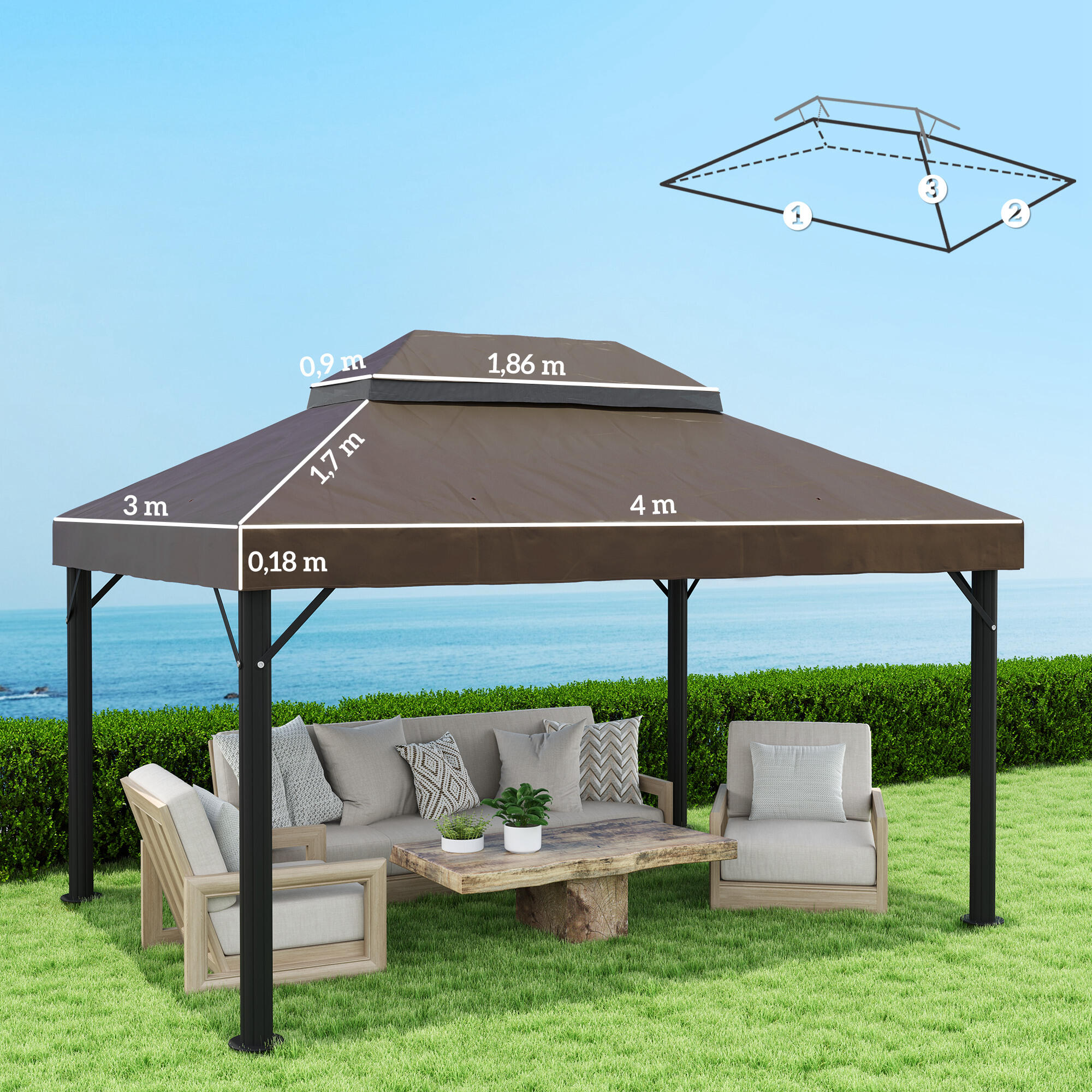 Toldo de substituição 400x300 cm café Outsunny 3/7