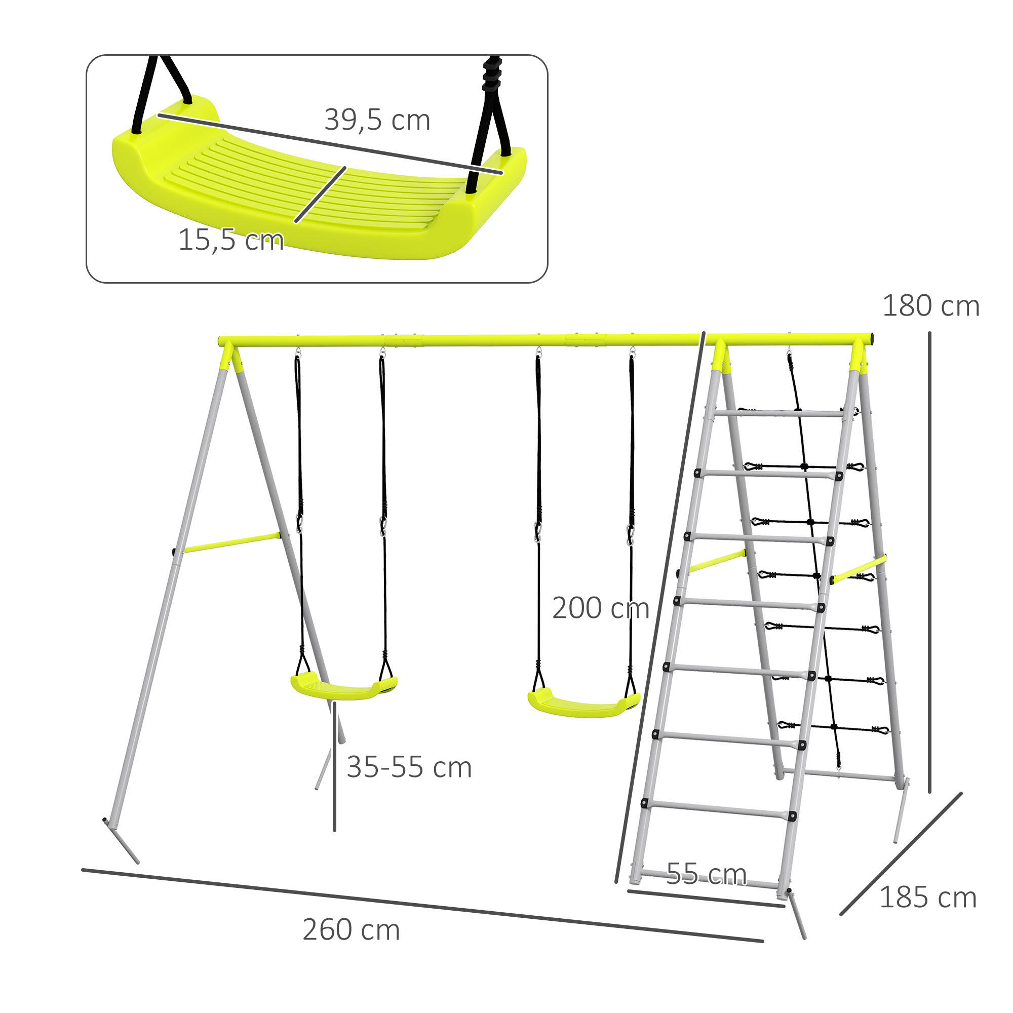 Conjunto de baloiços para crianças 260x185x180 cm verde Outsunny 3/7