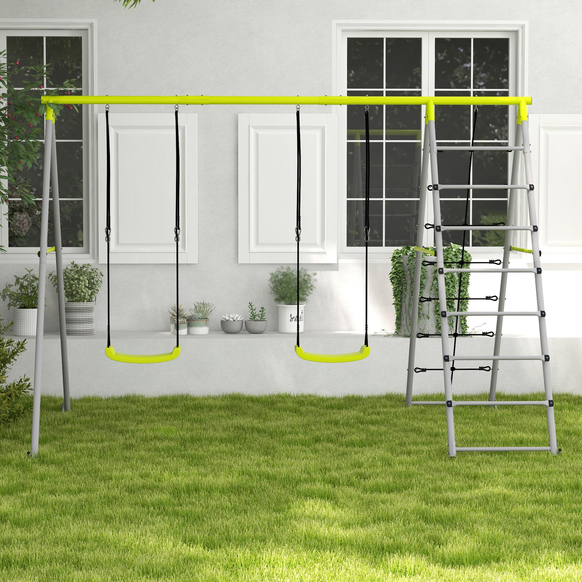 Conjunto de baloiços para crianças 260x185x180 cm verde Outsunny 2/7