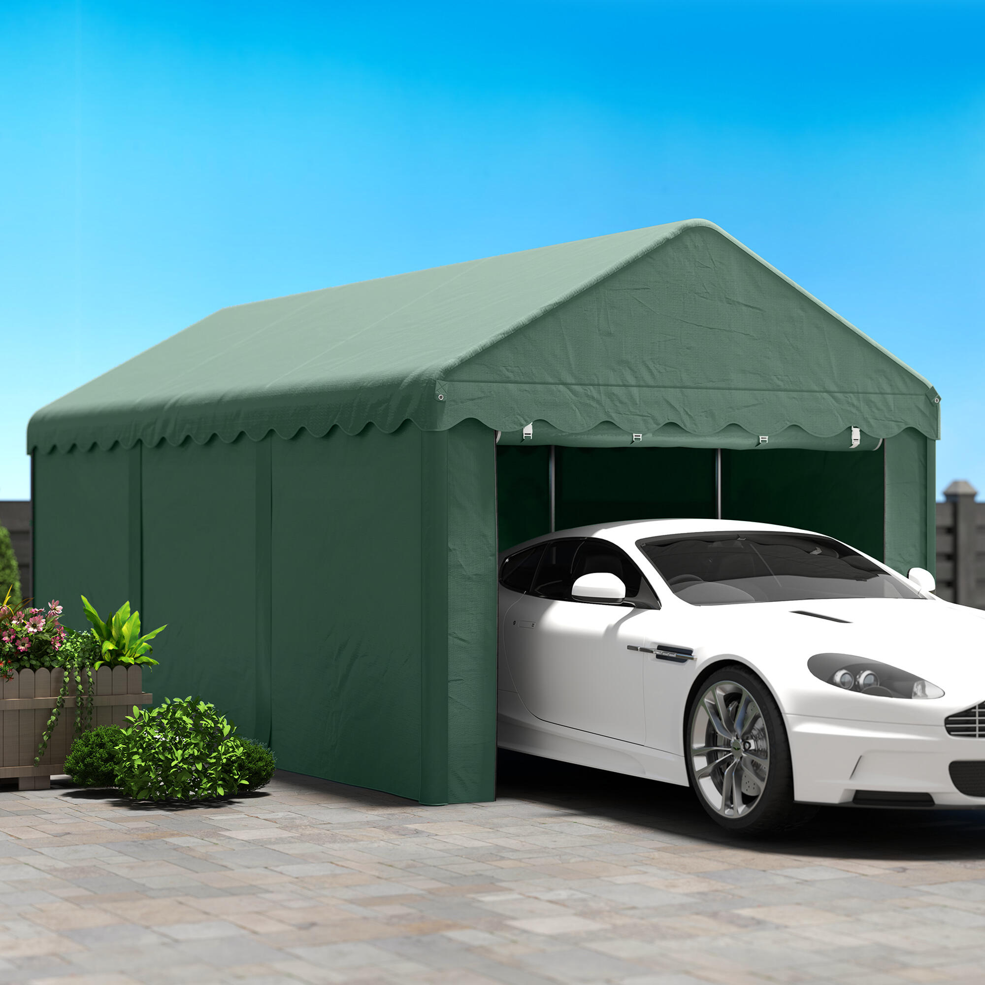 Tenda garagem 594x300x280 cm verde Outsunny 5/7