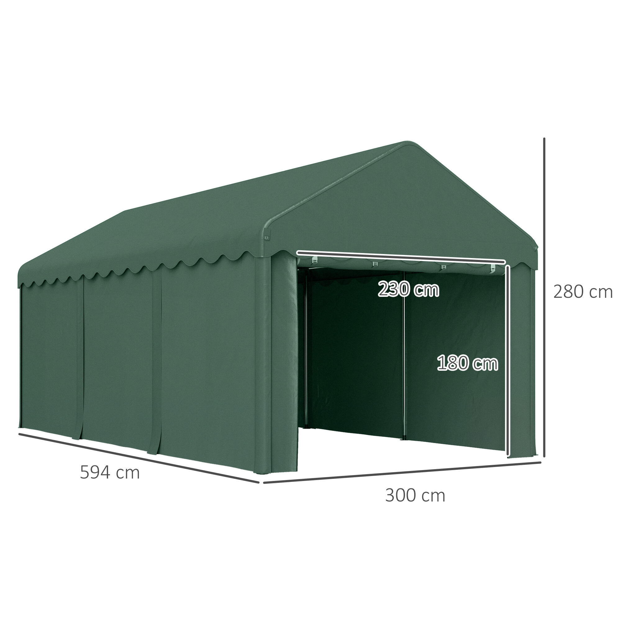 Tenda garagem 594x300x280 cm verde Outsunny 3/7