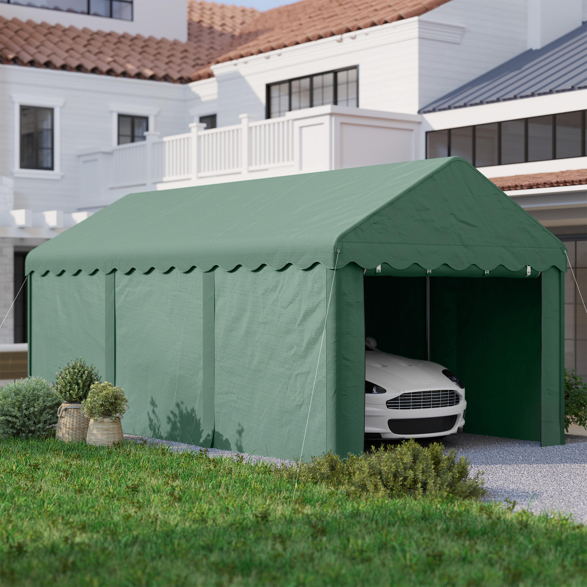 Tenda garagem 594x300x280 cm verde Outsunny 4/7