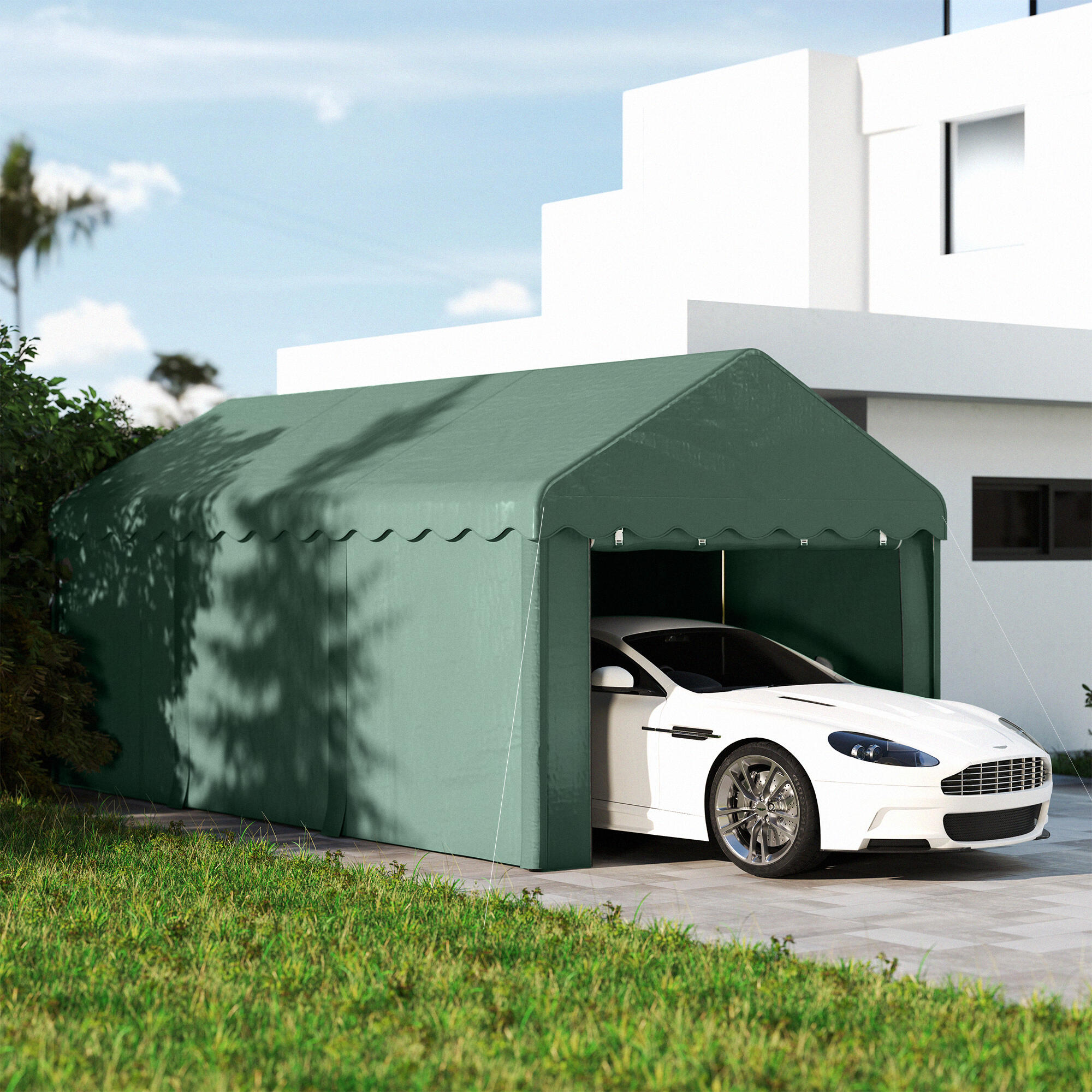 Tenda garagem 594x300x280 cm verde Outsunny 2/7