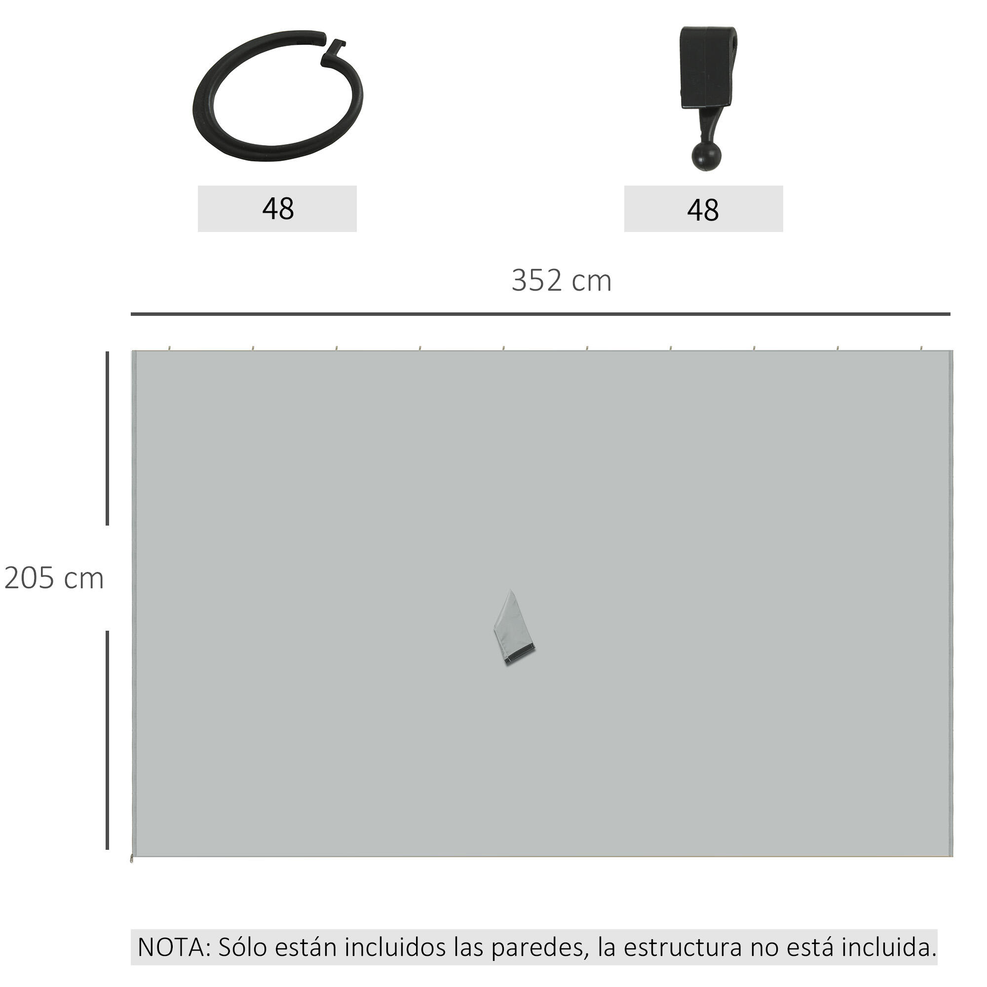 Paredes laterais para tenda 352x205 cm cinza claro Outsunny 3/7