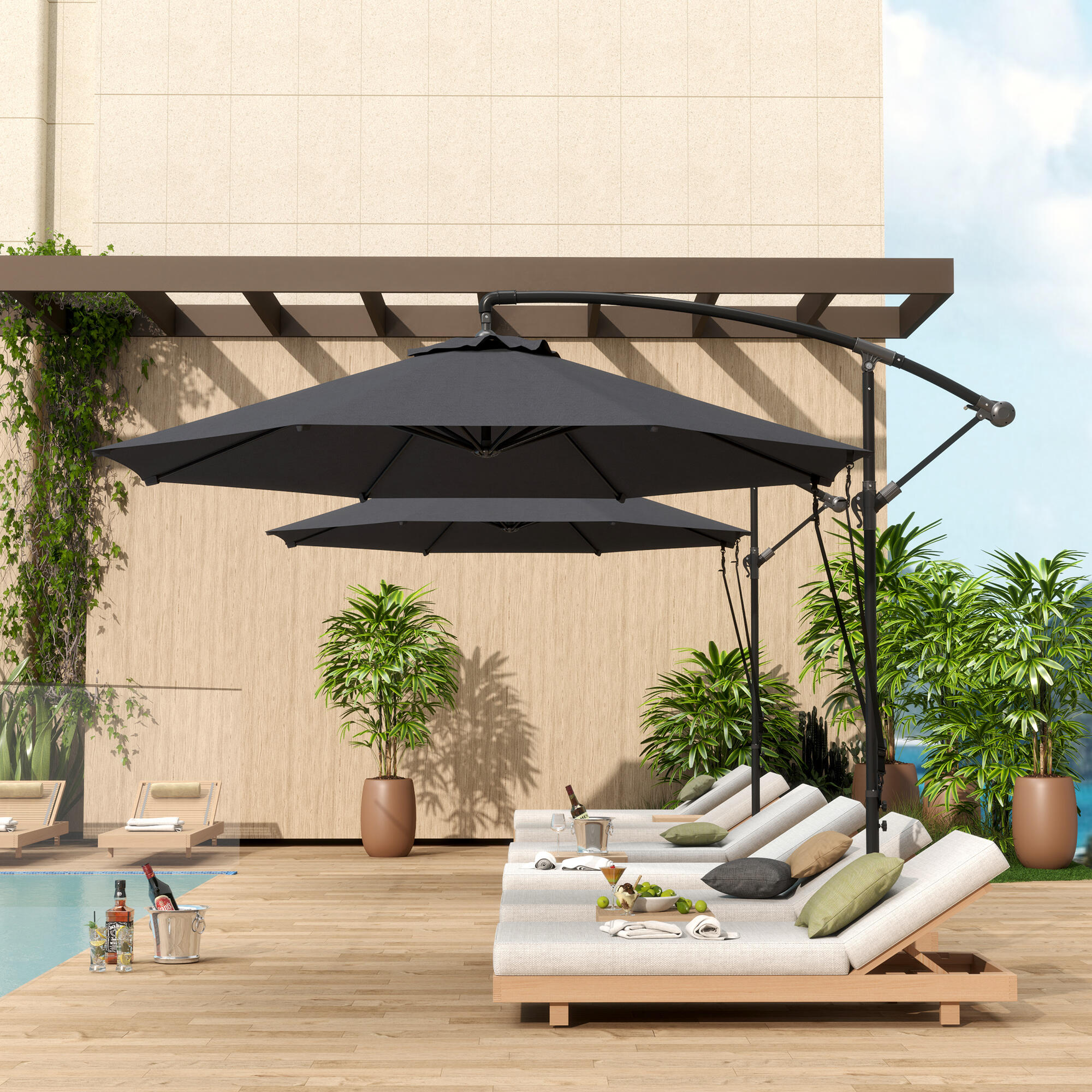 Parasol Excéntrico Outsunny 290x290x243 cm Gris Oscuro 2/8