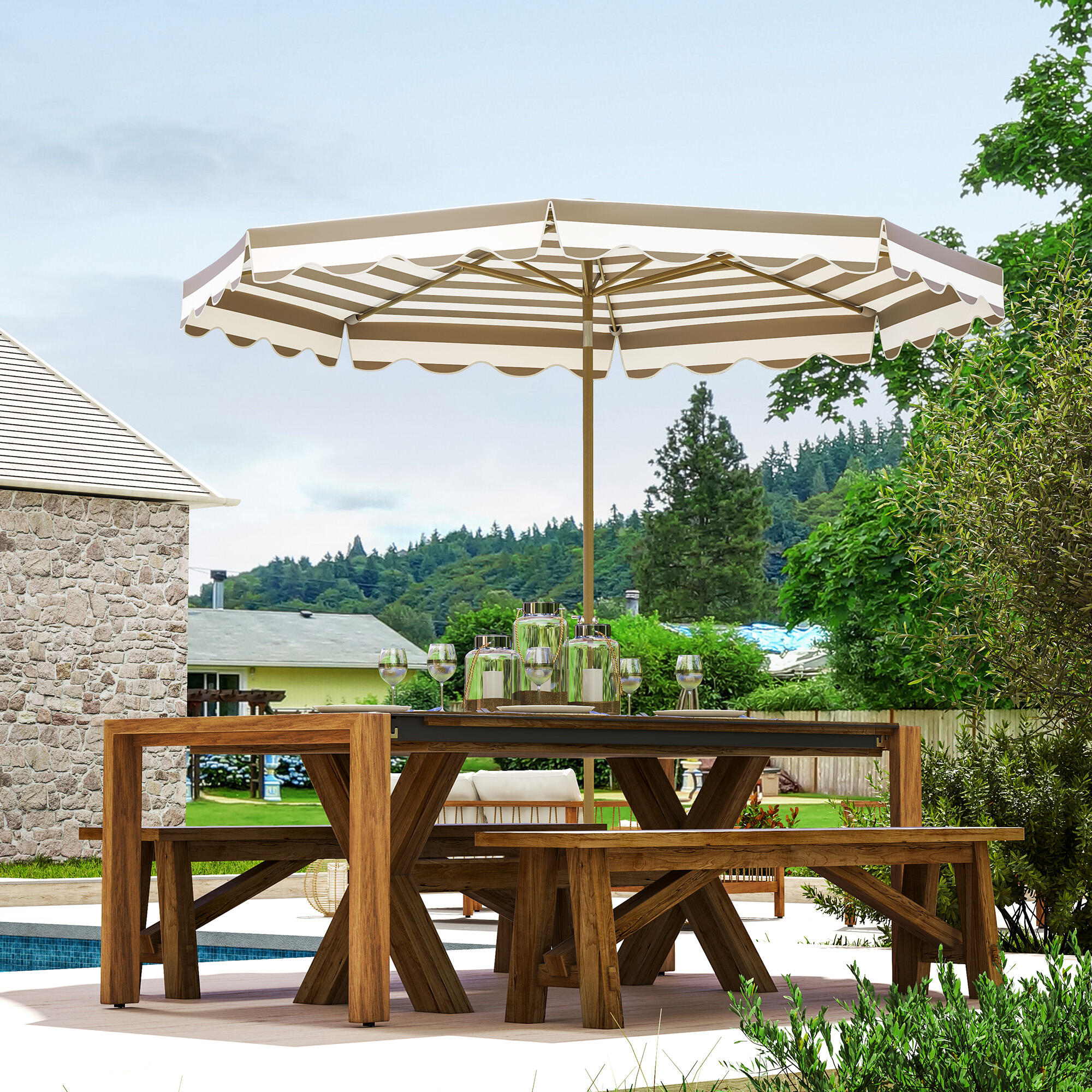 Sombrilla Outsunny 268x268x237 cm Gris y Blanco 2/7