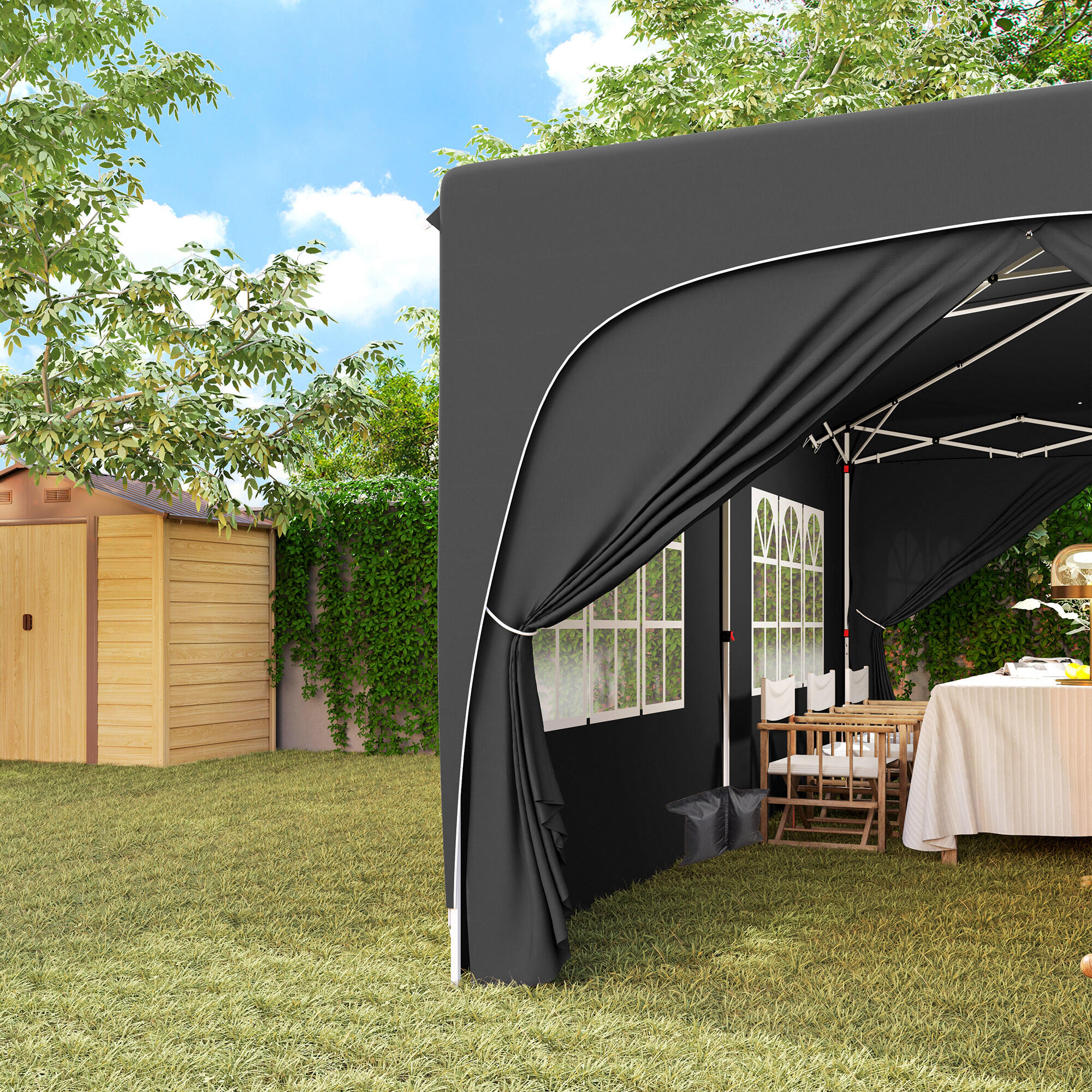 Carpa Plegable Outsunny 597x300x270 cm Gris Oscuro 4/8