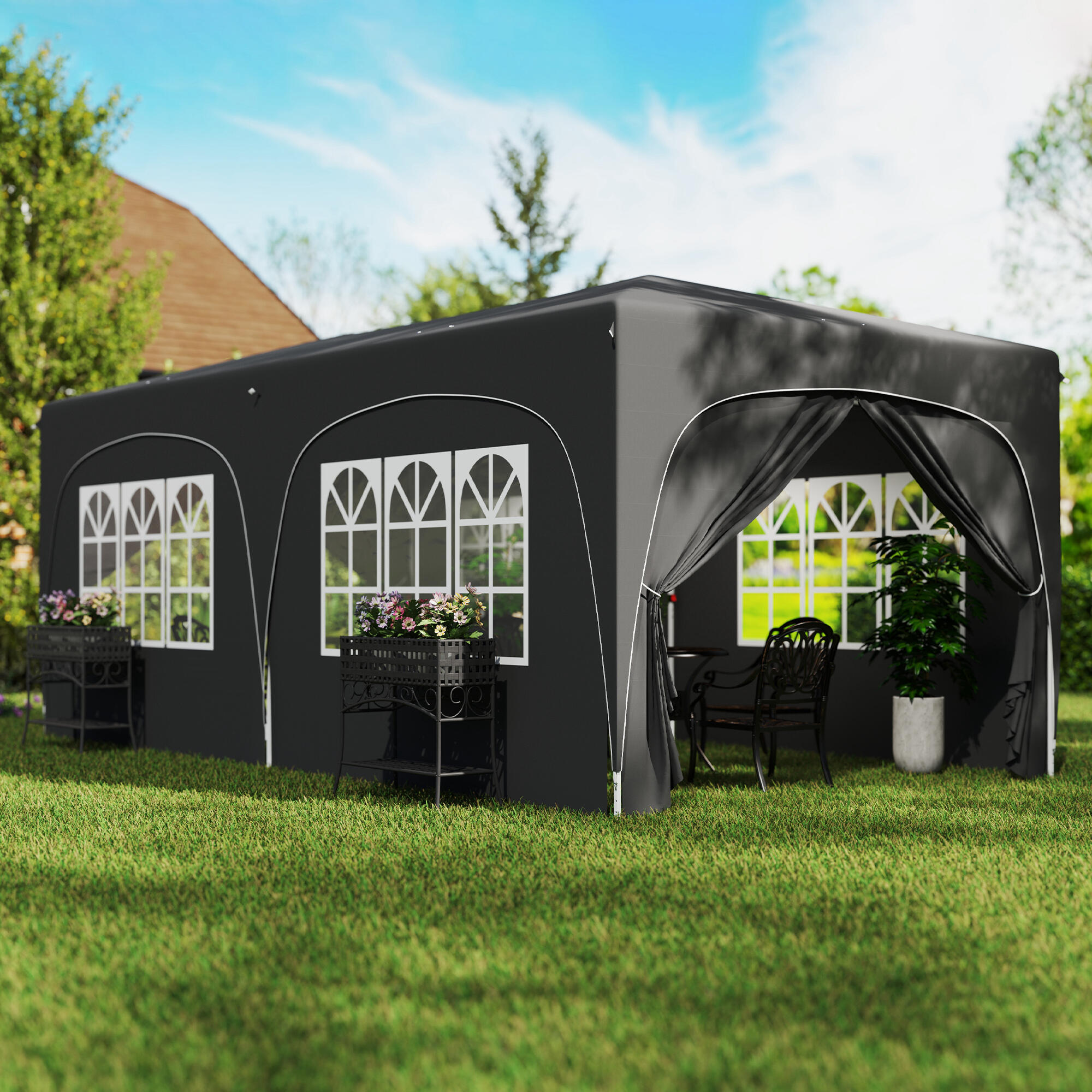 Carpa Plegable Outsunny 597x300x270 cm Gris Oscuro 2/8