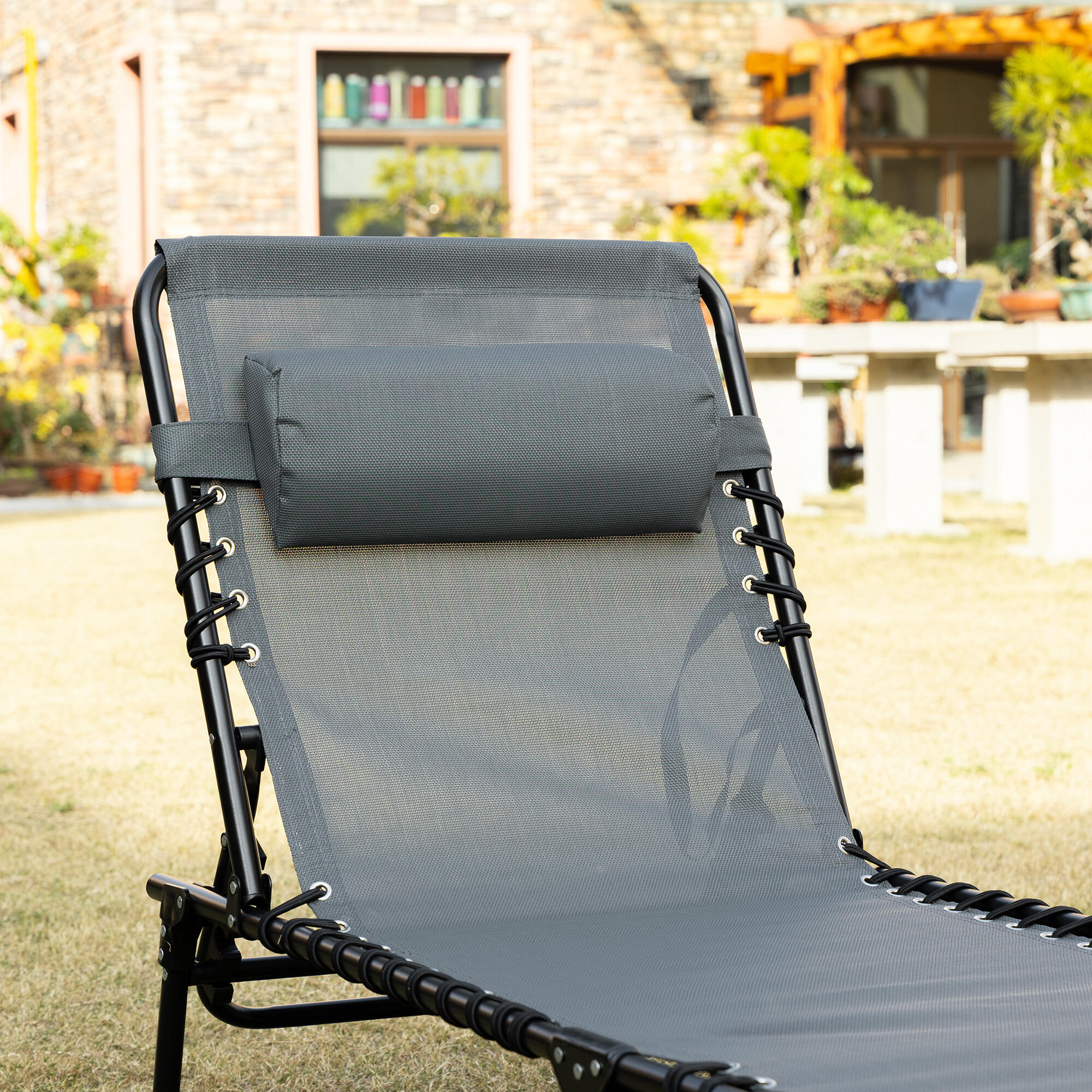 Tumbona Plegable Outsunny 185x58x30 cm Gris 4/7