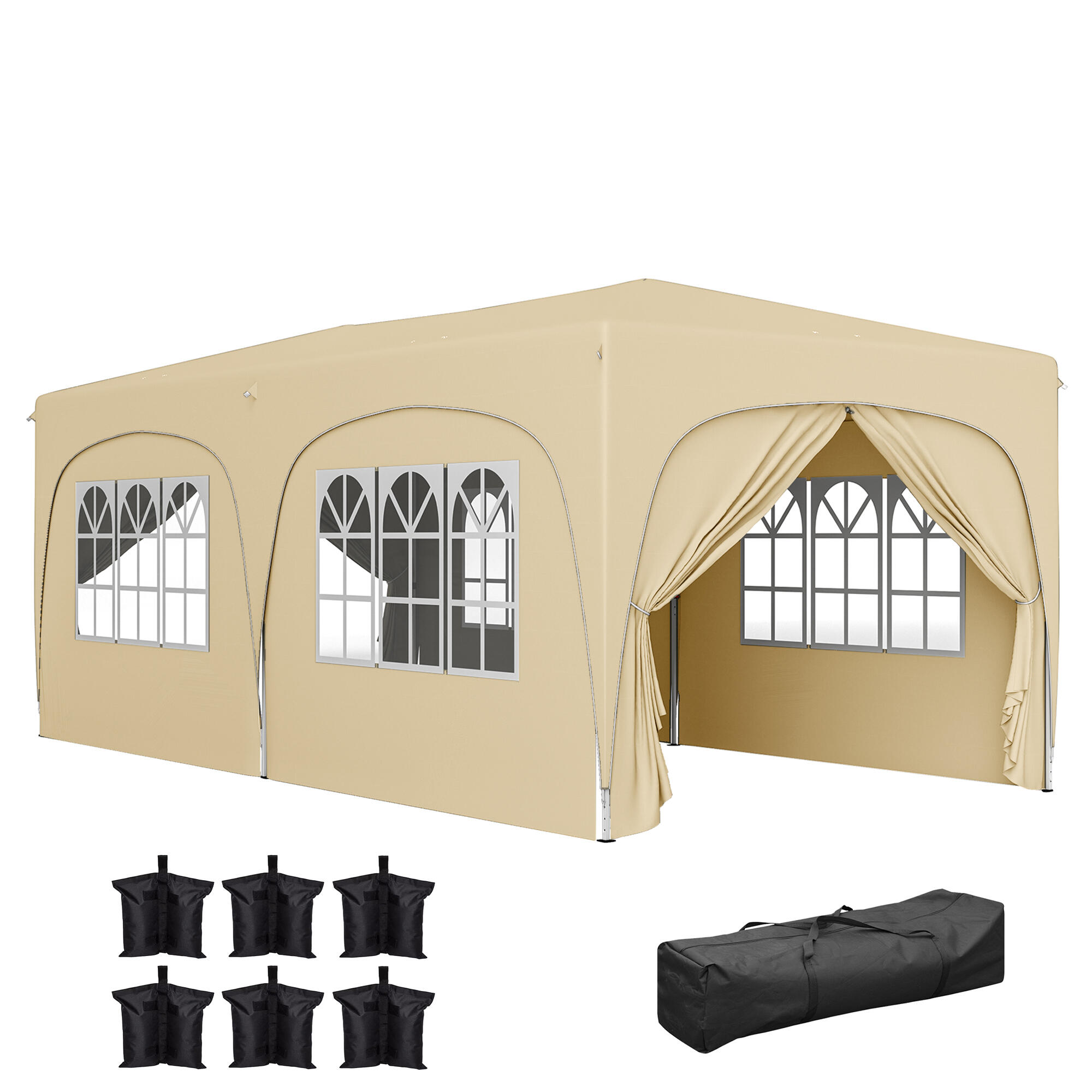 Tenda dobrável 597x300x270 cm cor de areia outsunny