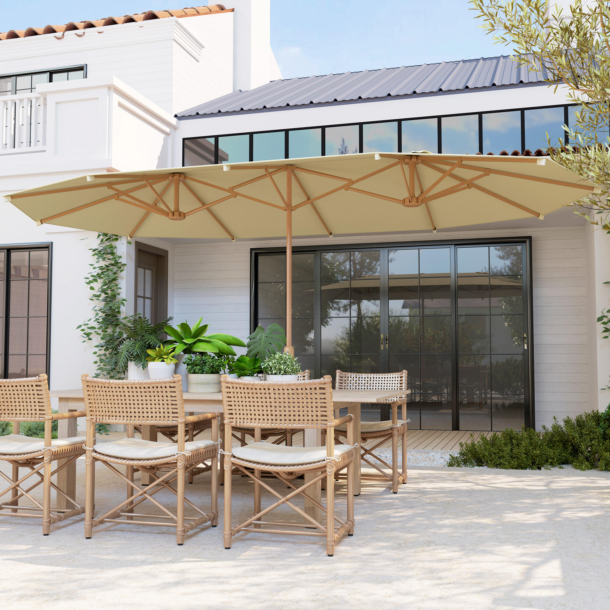Sombrilla Doble Outsunny 455x265x238 cm Beige 2/8