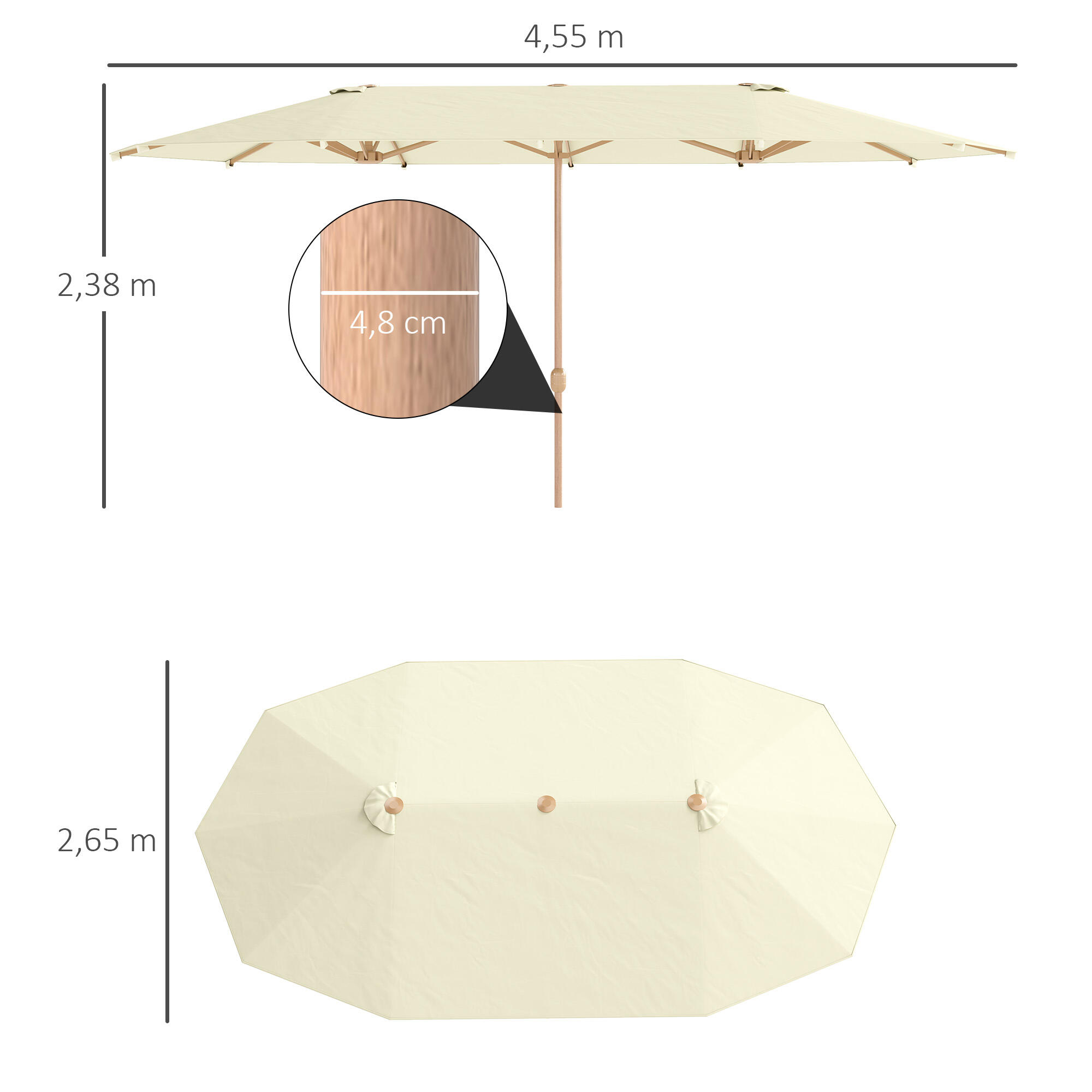 Sombrilla Doble Outsunny 455x265x238 cm Beige 3/8