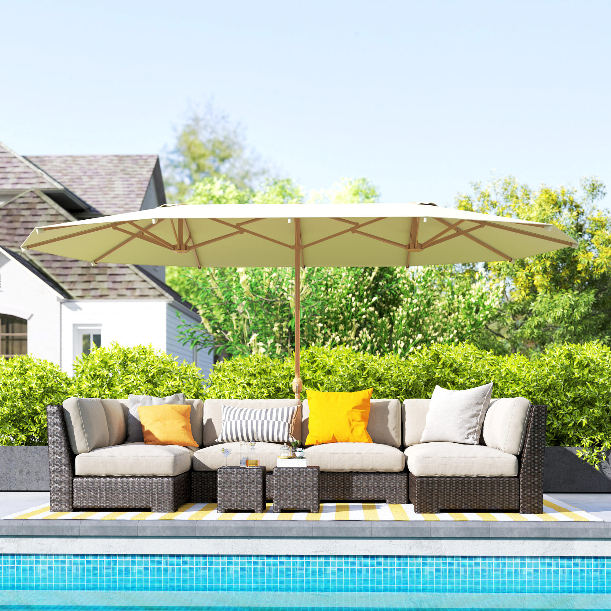 Sombrilla Doble Outsunny 455x265x238 cm Beige 5/8