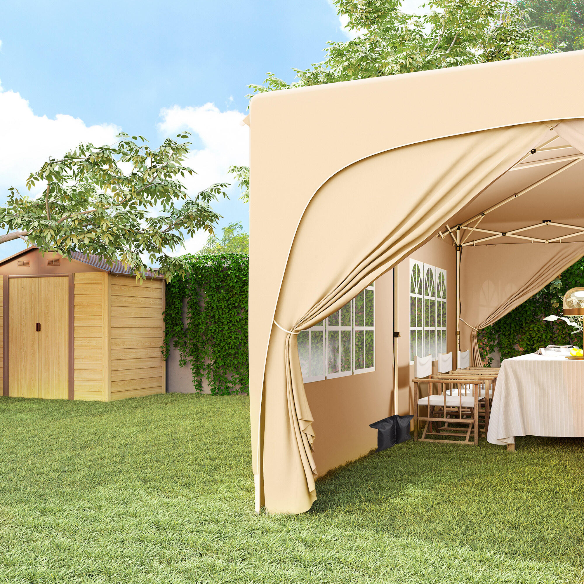Tenda dobrável 597x300x270 cm cor de areia Outsunny 4/7