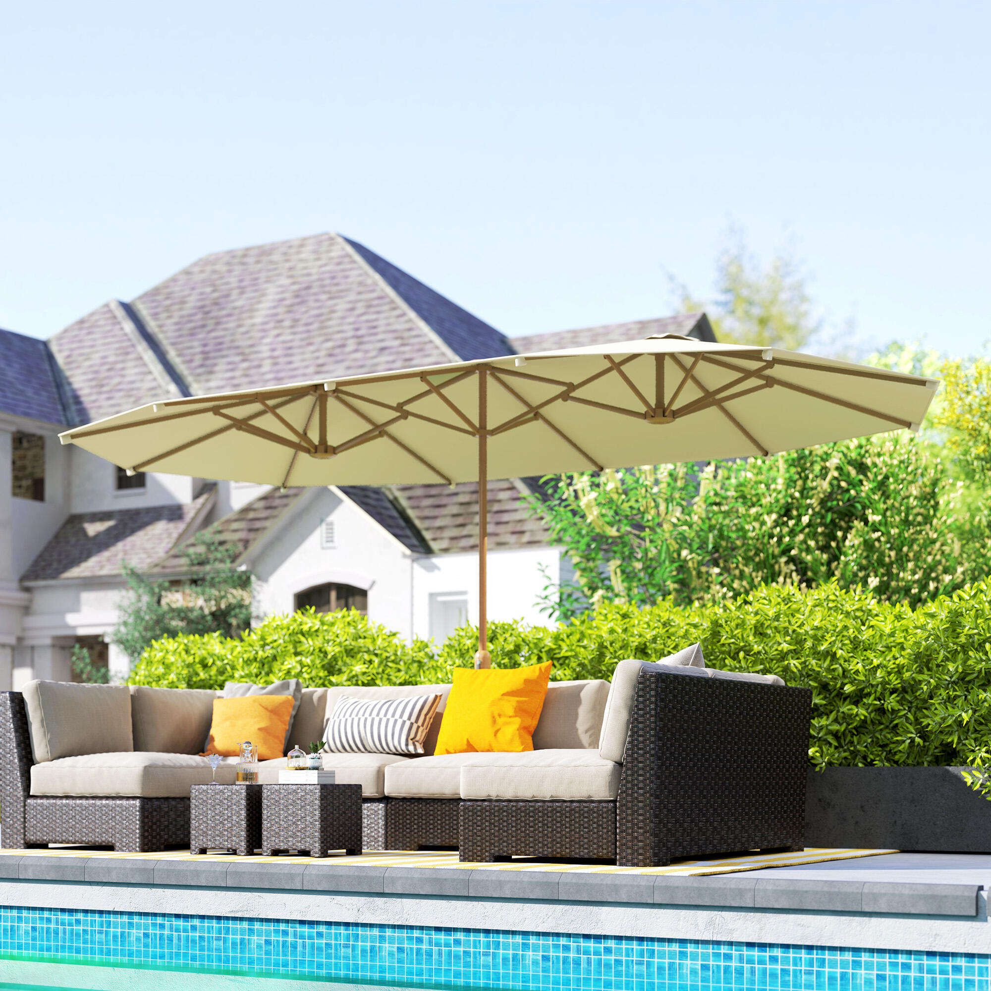 Sombrilla Doble Outsunny 455x265x238 cm Beige 4/8