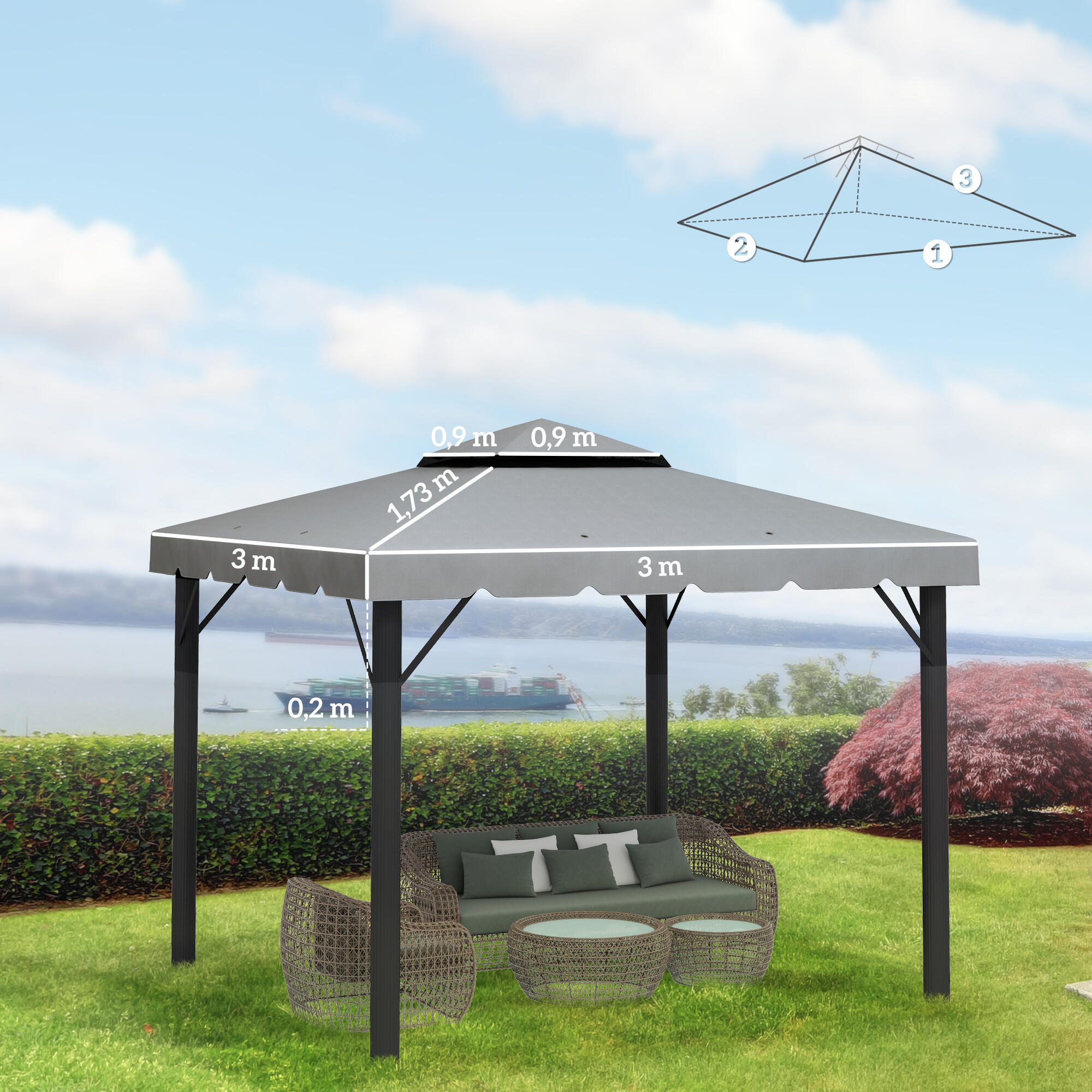 Techo de Repuesto Outsunny 300x300 cm Gris Claro 3/7
