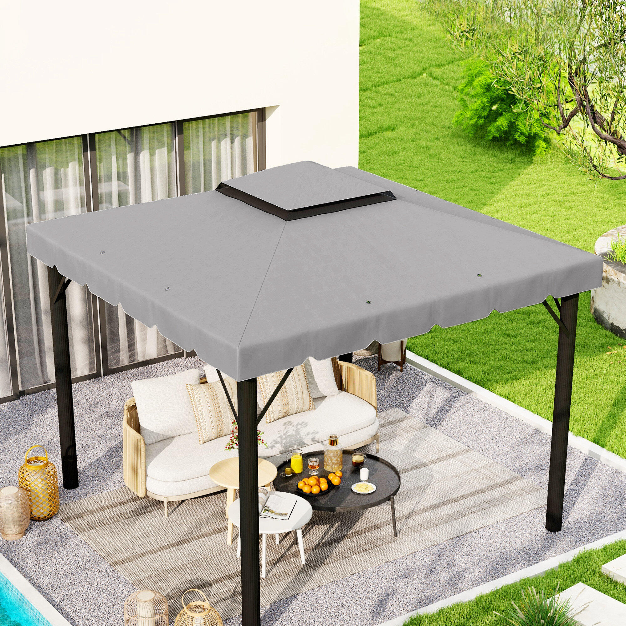 Techo de Repuesto Outsunny 300x300 cm Gris Claro 2/7